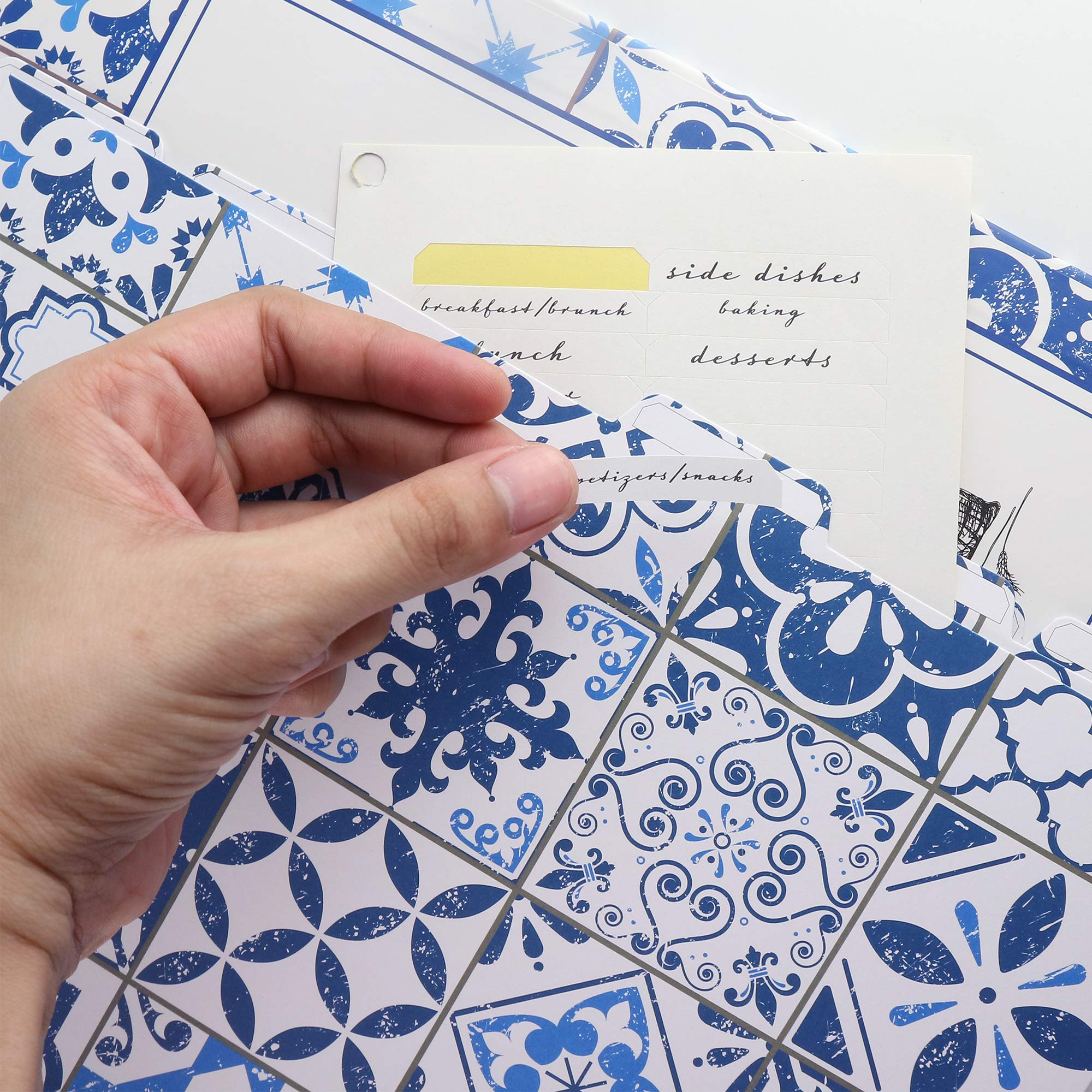 Cookbook Recipe Binder/Organizer  Blue Pattern 3-Ring Binder to Hold All Your Recipes and Recipe Cards  6 Tabbed Divider Sections  50 Matching Recipe Cards Included