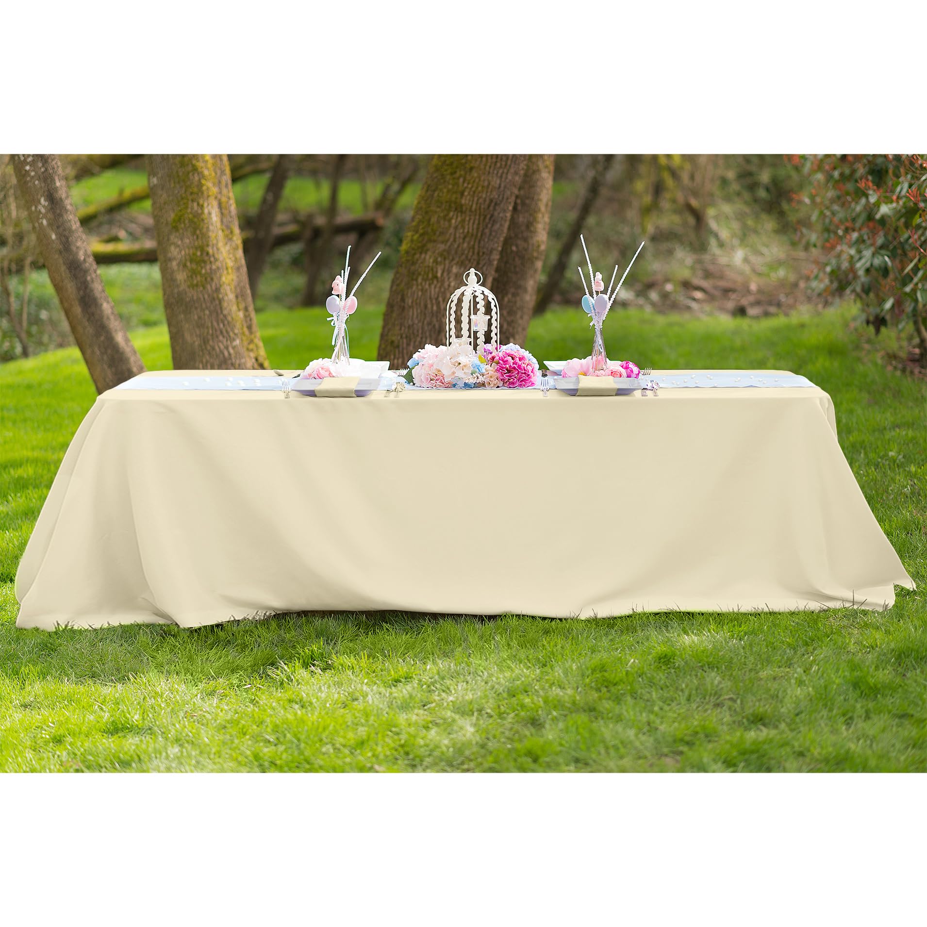 Ltc Linens 5-Pack Beige Rectangular Tablecloths 90 In X 156 In With Rounded Corners - Ideal For 8 Ft Tables With Floor-Length Dr