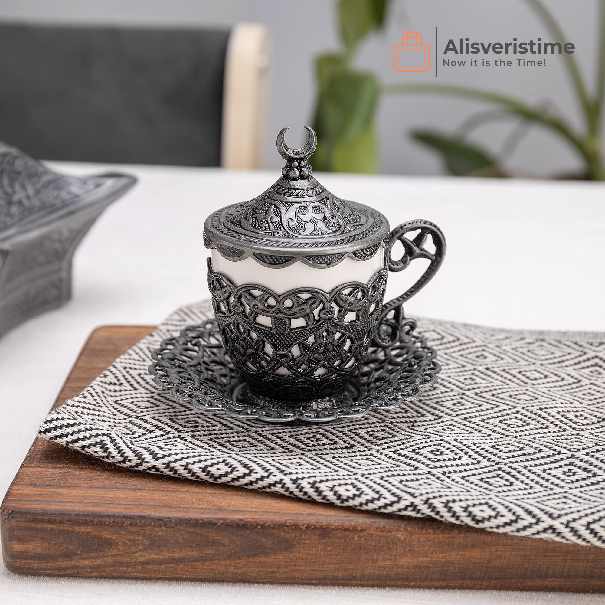 Alisveristime 27 Pc Turkish Greek Arabic Coffee Espresso Cup Saucer Set (Gelincik) (Black)