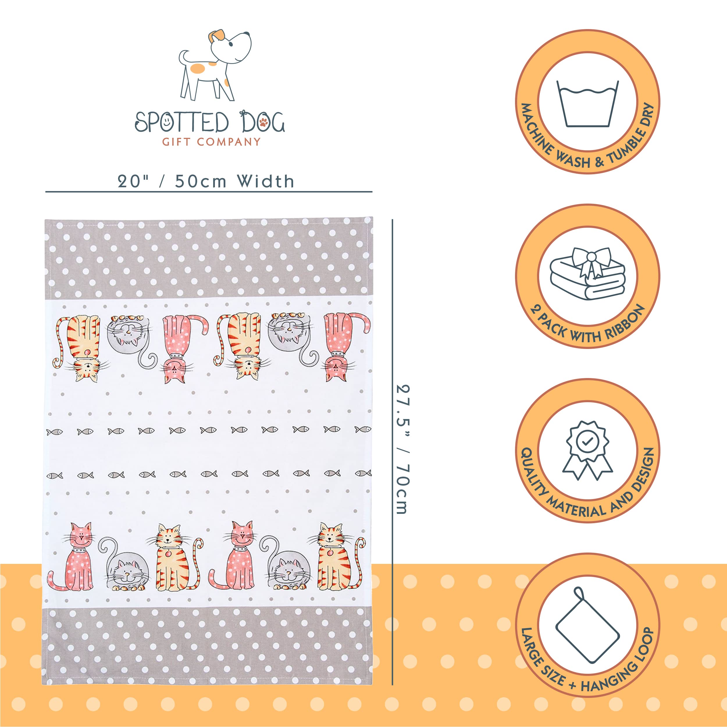 Spotted Dog Gift Company Cat Kitchen Towels, Dish Towels For Drying, Tea Towels, Happy Cats Themed Decorative Kitchenware Kitche