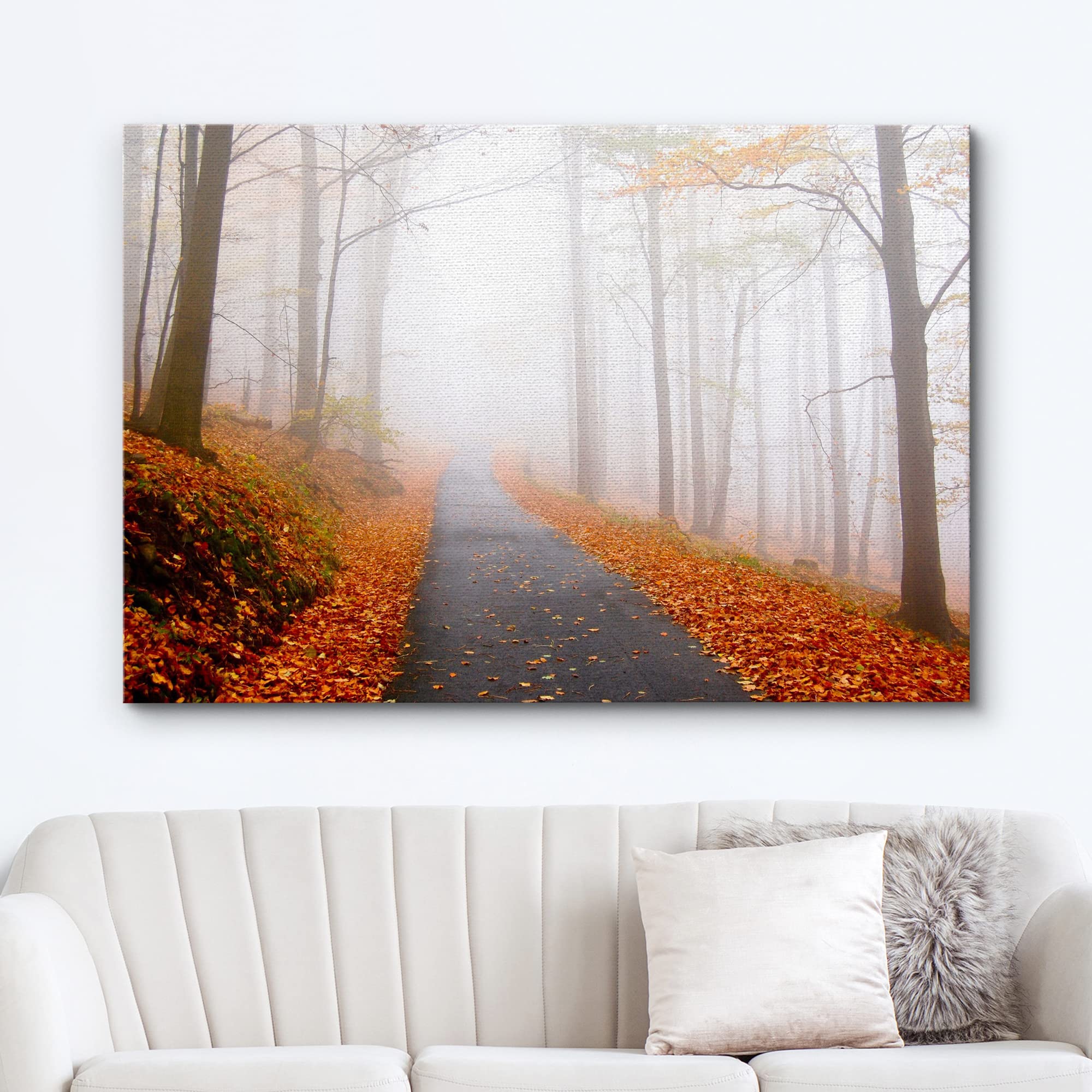 Wall26 Canvas Print Wall Art Foggy Autumn Forest Path With Orange Leaves Nature Wilderness Photography Modern Art Rustic Scenic