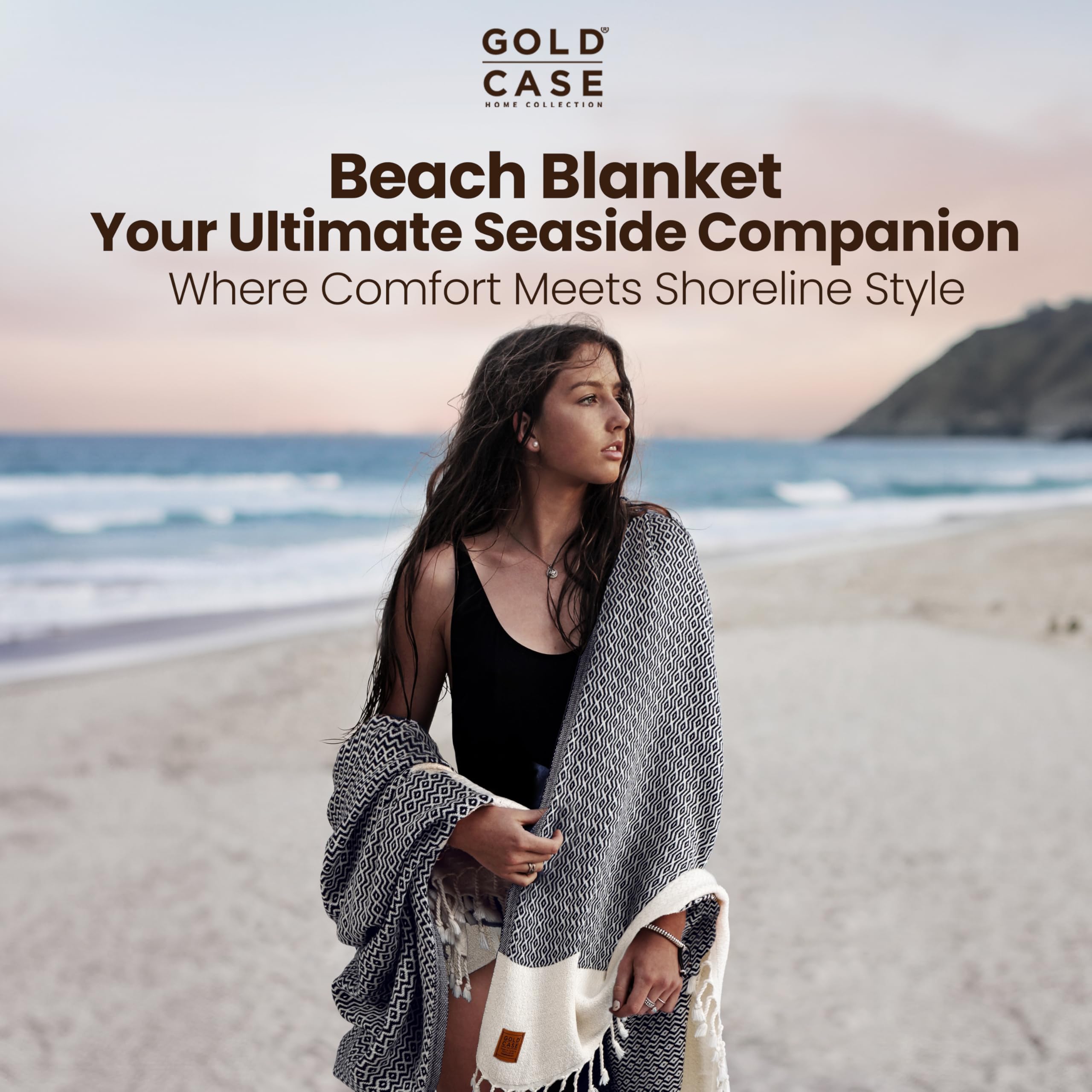 Gold Case Turkish Beach Towel Set Of 4-100% Cotton Beach Towels Oversized 67 X 38''- Zeus Extra Large Beach Towels - Quick Dry &