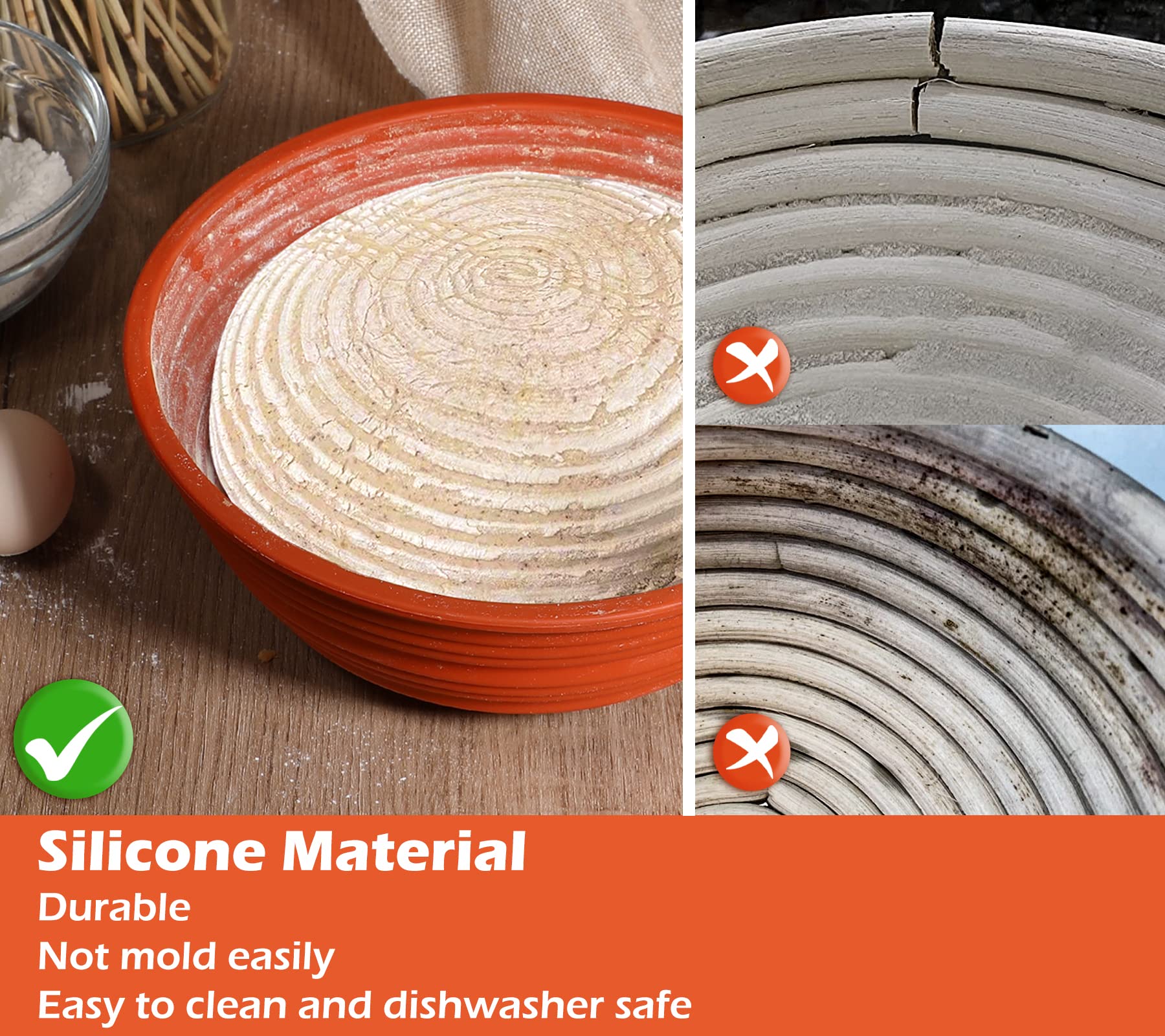 Webake Silicone Bread Proofing Basket,Collapsible Sourdough Bread Baking Supplies Dough Proofing Bowl Containers Oven Safe Bakin