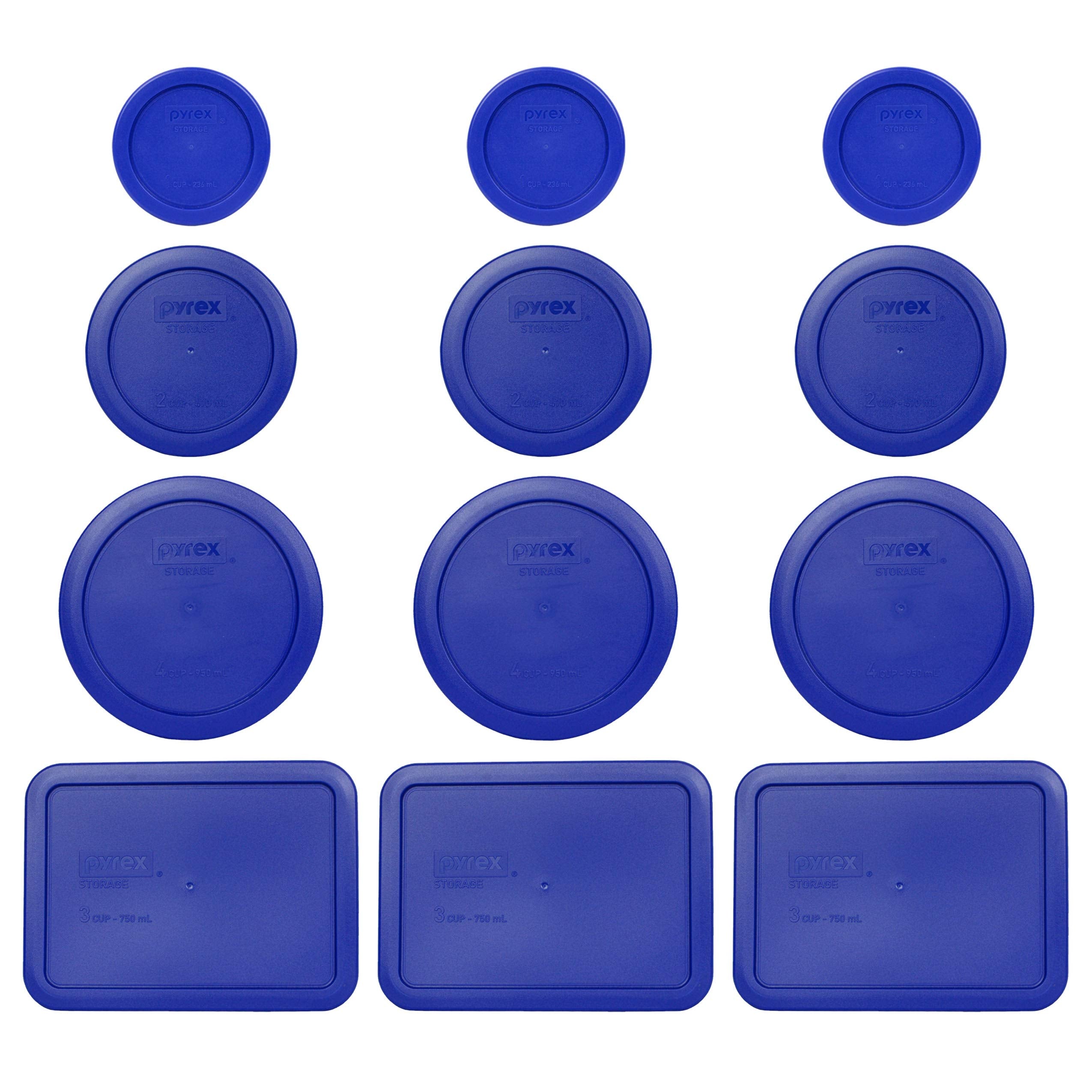 Pyrex (3) 7202-Pc 1-Cup, (3) 7200-Pc 2-Cup, (3) 7201-Pc 4-Cup, (3) 7210-Pc 3-Cup Cadet Blue Replacement Food Storage Lids, Made
