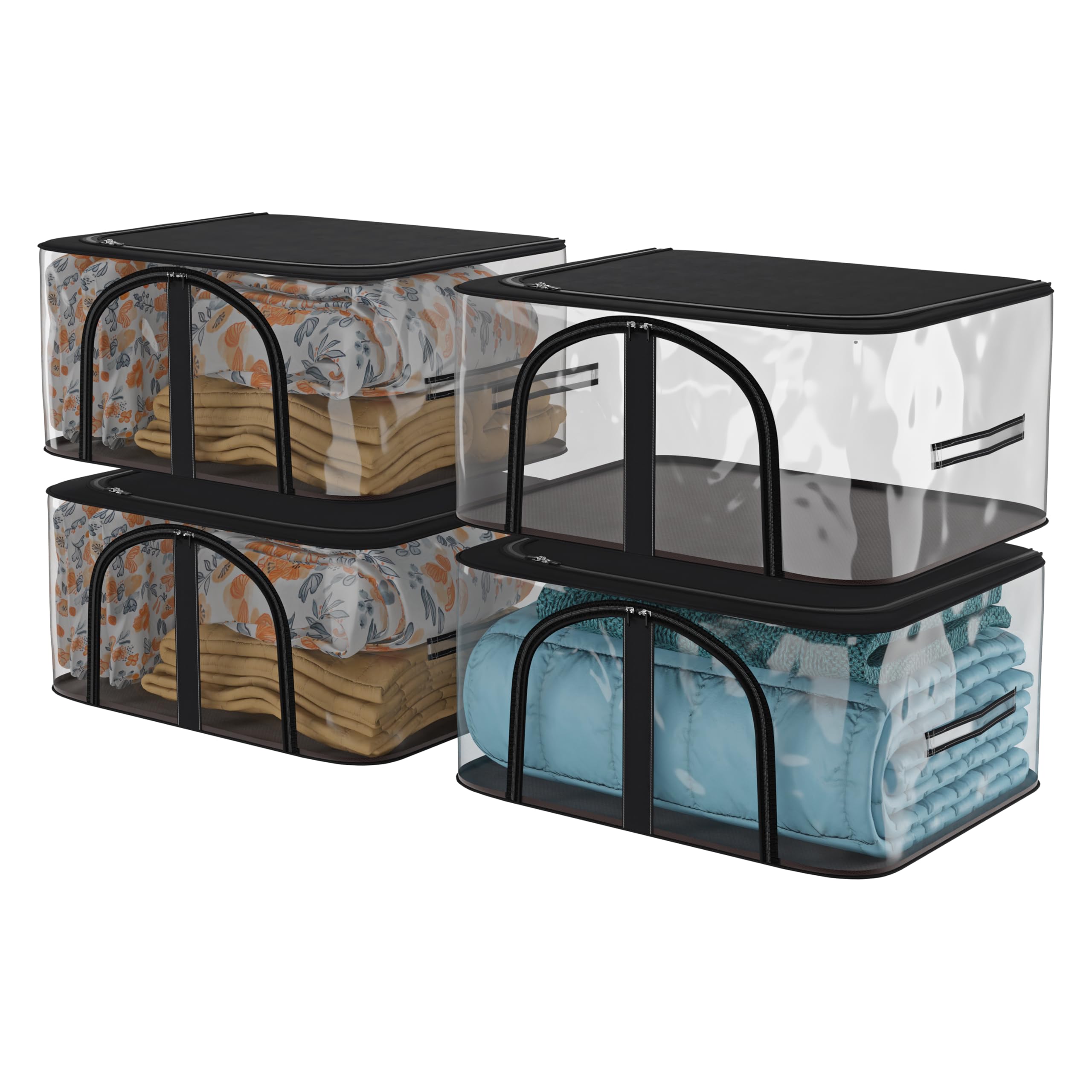 Kuber Industries Pack Of 4 Pvc Transparent Underbed Storage Bag | MultiPurpose Garments Bag For ClothesToy | Wardrobe Bag With