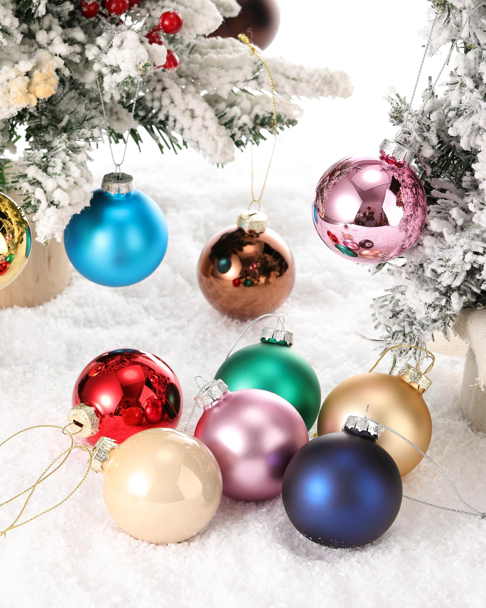 Syhood 16 Pcs Christmas Glass Ball Ornaments Set 2.36 Hanging Glass Bulbs with Loop Hanging String for Christmas Tree Decoration