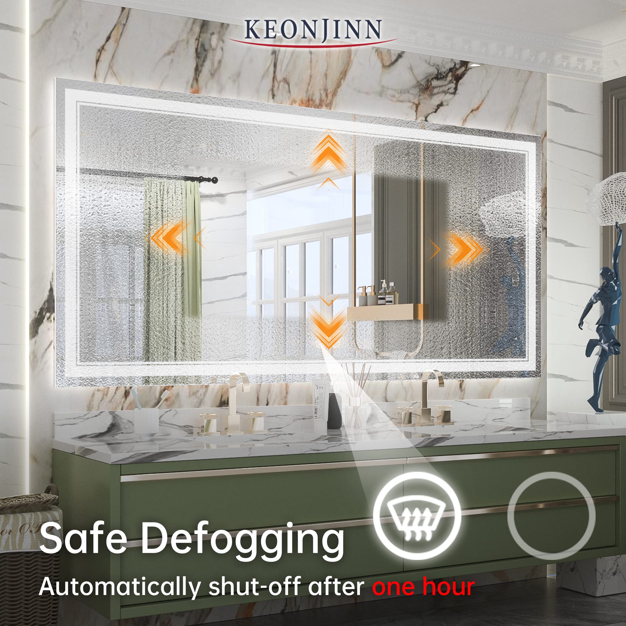 Keonjinn 72 x 36 Inch LED Bathroom Mirror with Lights  Lighted Vanity Mirror  Wall Mounted Anti-Fog Dimmable Memory Brightness Front lit Makeup Mirrors  IP54 CRI 95+ Shatterproof(Horizontal/Vertical)