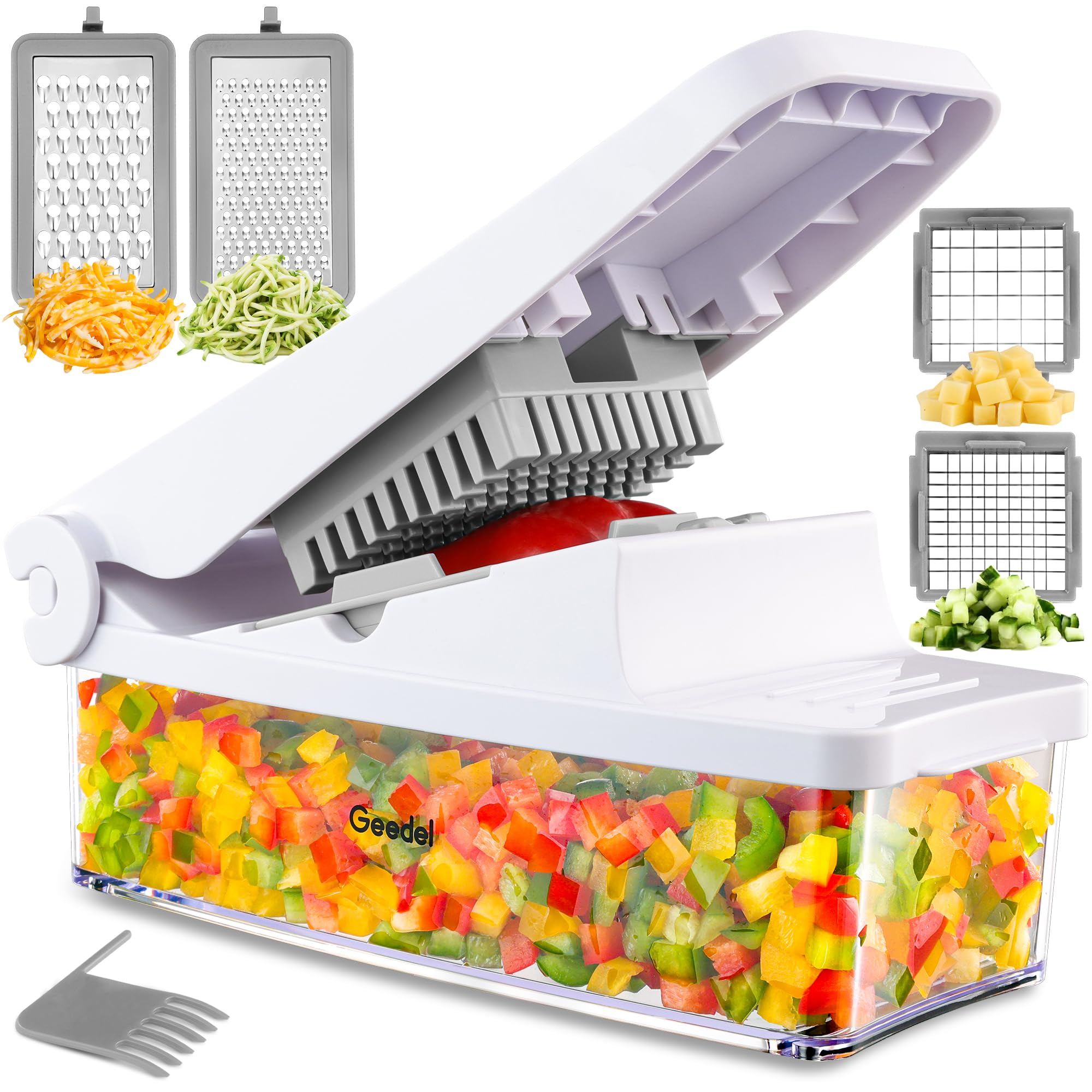 Geedel Vegetable Cutter, Onion Cutter Pro Food Chopper, Kitchen Vegetable Slicer Dicer Cutter Grater, Veggie Chopper with contai