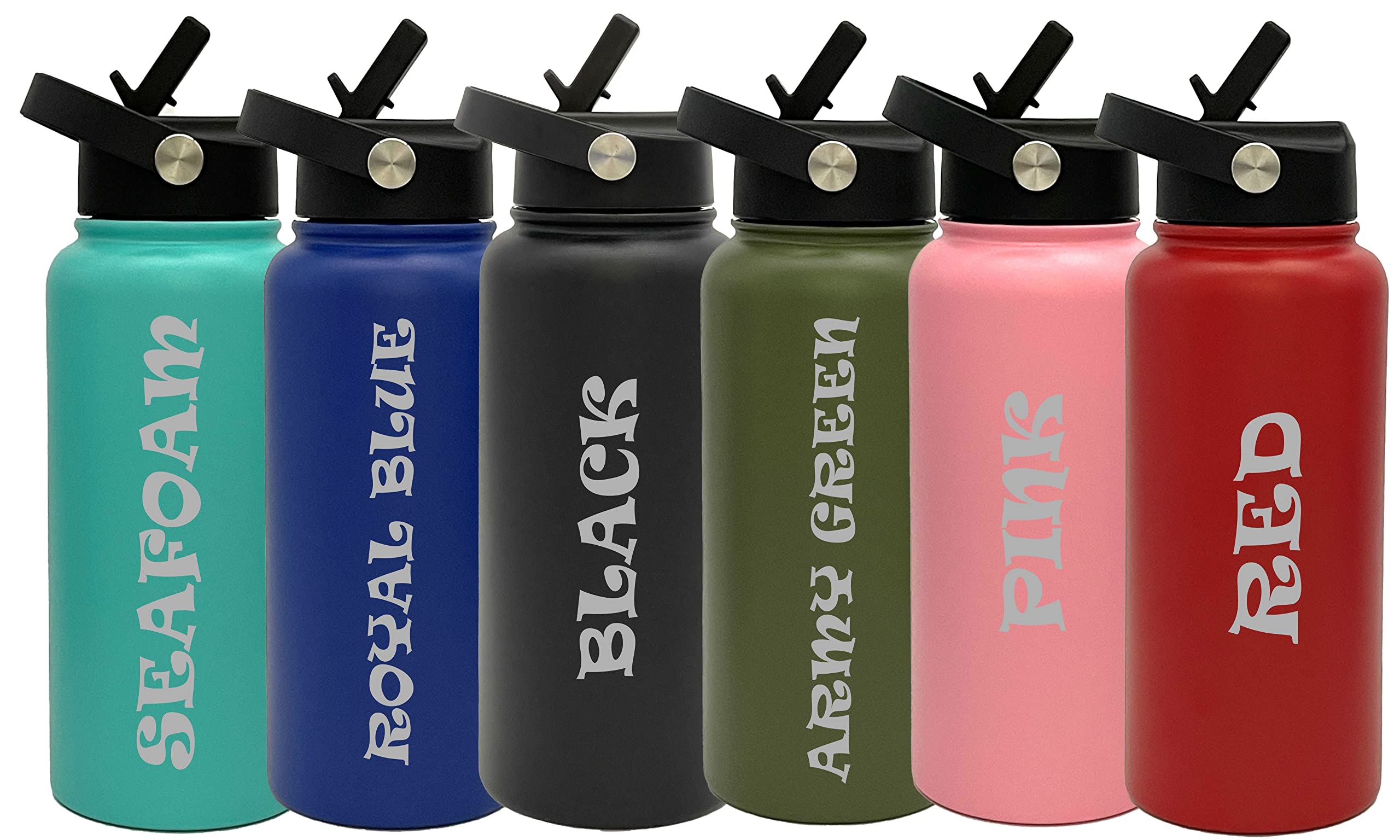 Oezzo Customized Tumblers, Army Green Double Wall Personalized Bottles With Flip Top Spout Lid, Laser Engraved Text For Special