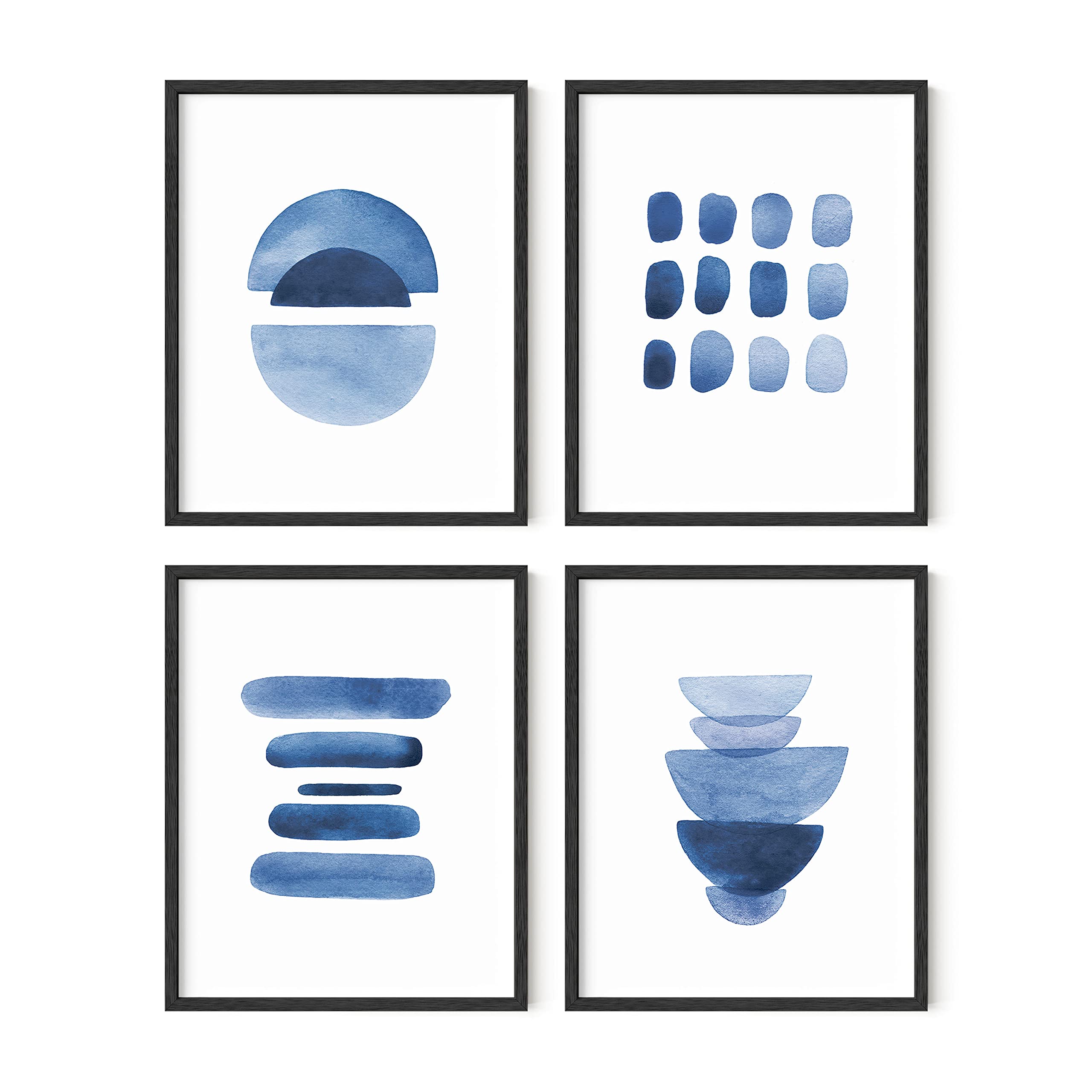 Haus And Hues Abstract Blue Wall Art Prints Set Of 4 Abstract Art Blue Wall Decor For Living Room | Watercolor Prints Navy Blue