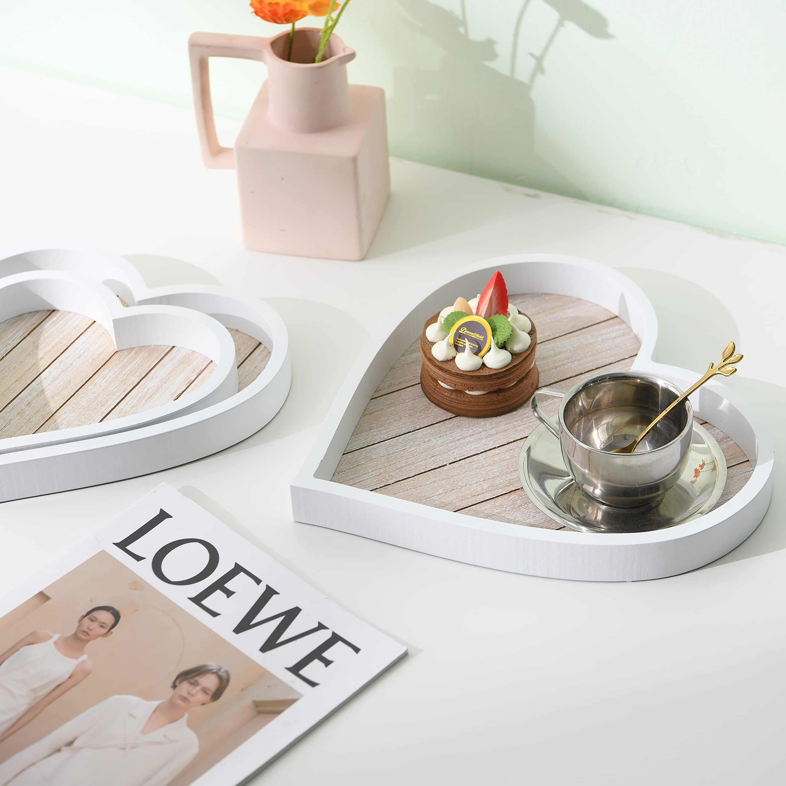 Wooden Heart Tray For Ottoman Coffee Table Tray D  Cor Set Of 3 (Heart)