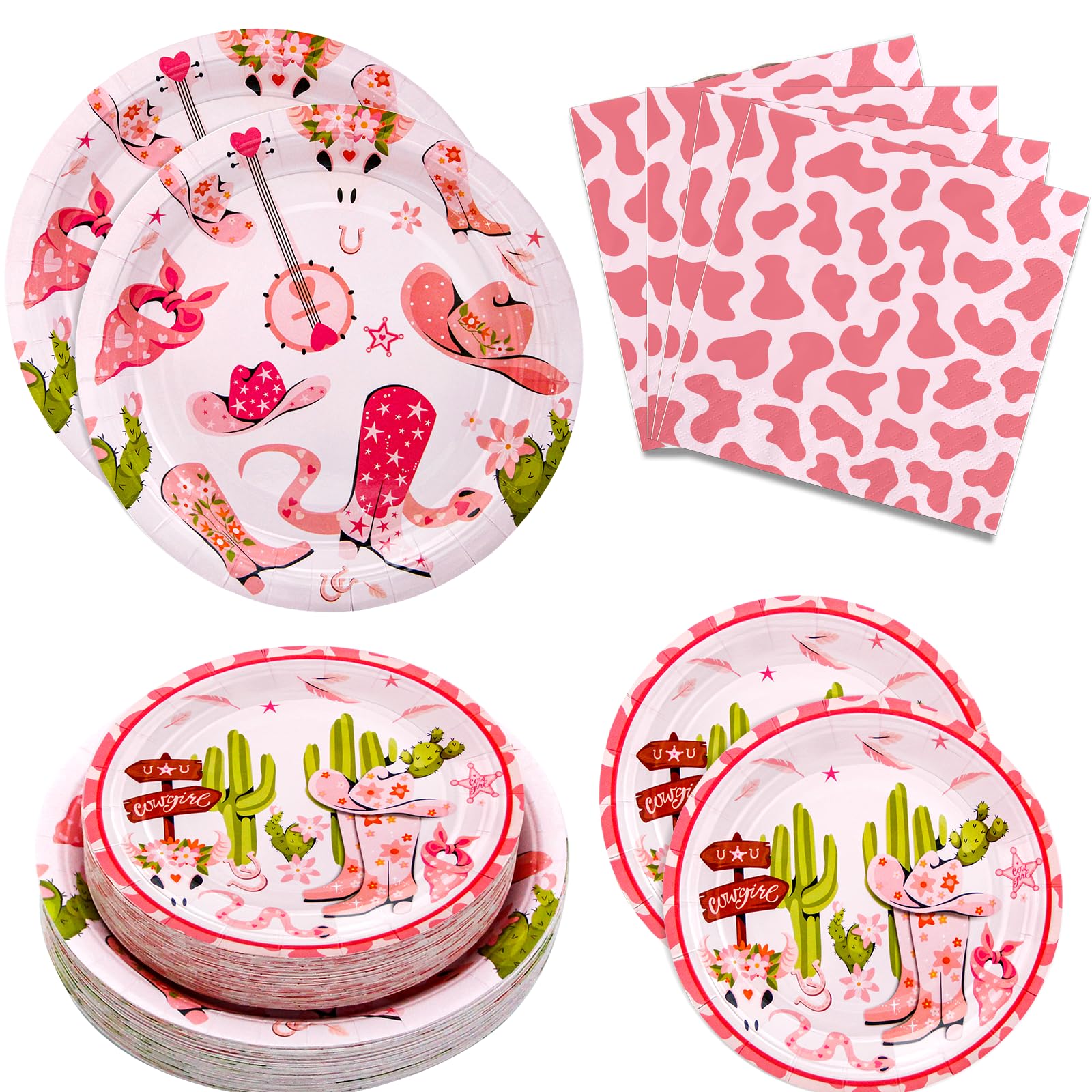 180Pcs Cowgirl Party Supplies Serve 60, Western Party Paper Plates And Napkins Set For Pink Cowgirl Rodeo Birthday Bachelorette
