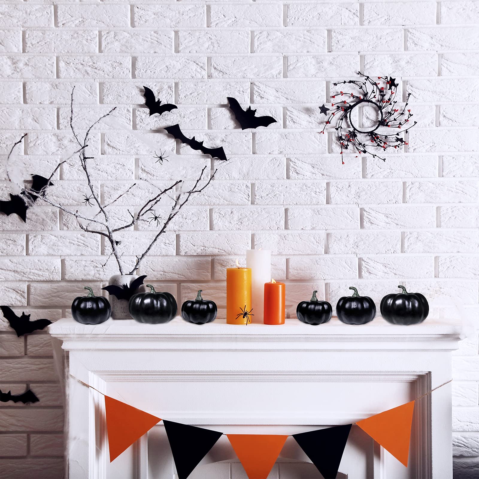 BESTTOYHOME 12 Pcs Assorted Small Artificial Black Pumpkins Halloween Foam Pumpkins Decorative Pumpkins for Rustic Farmhouse Fal