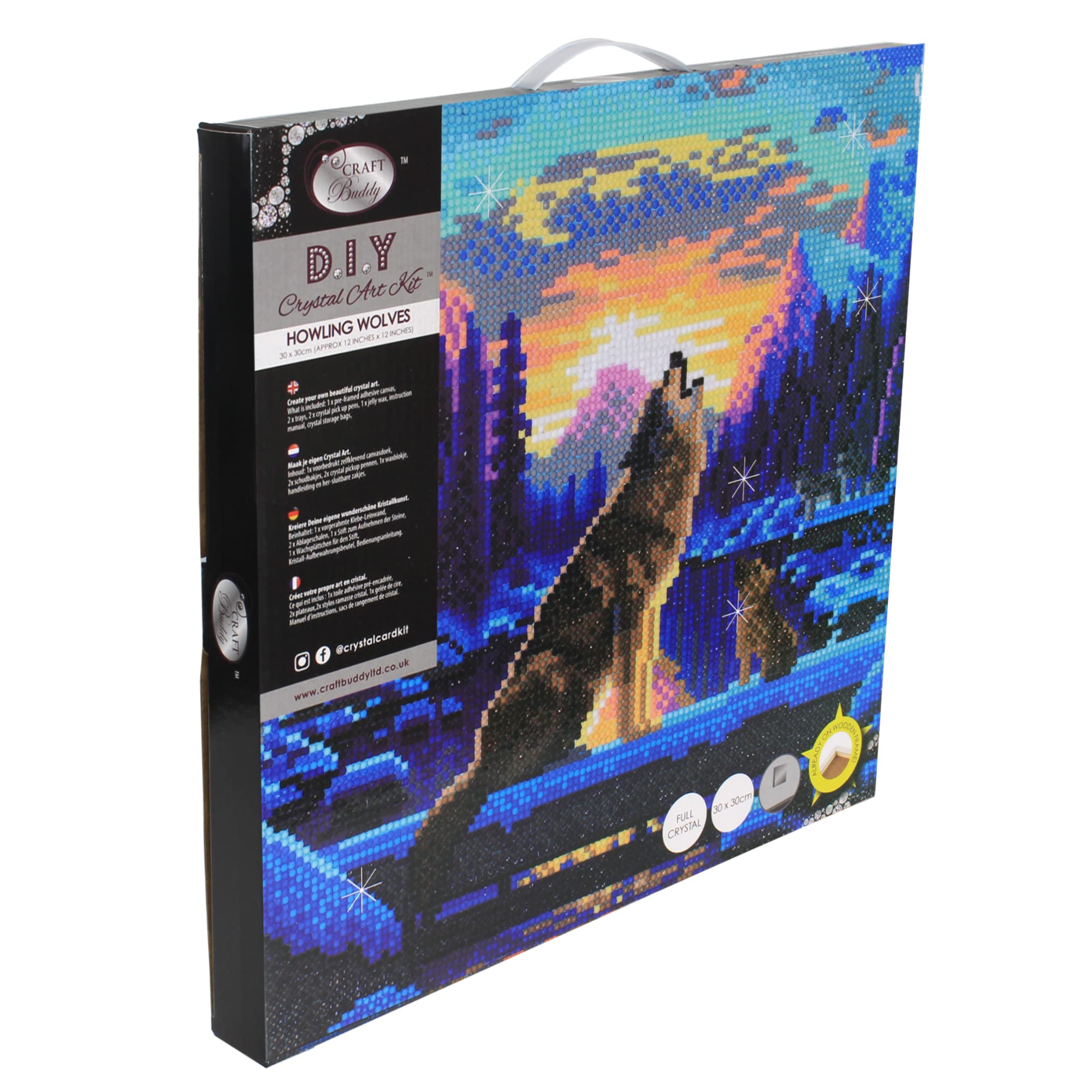 Crystal Art Medium Framed Mounted Wall Art Kit (11.8In X 11.8In) - Howling Wolves - Diamond Painting Kit For Ages 8 And Up