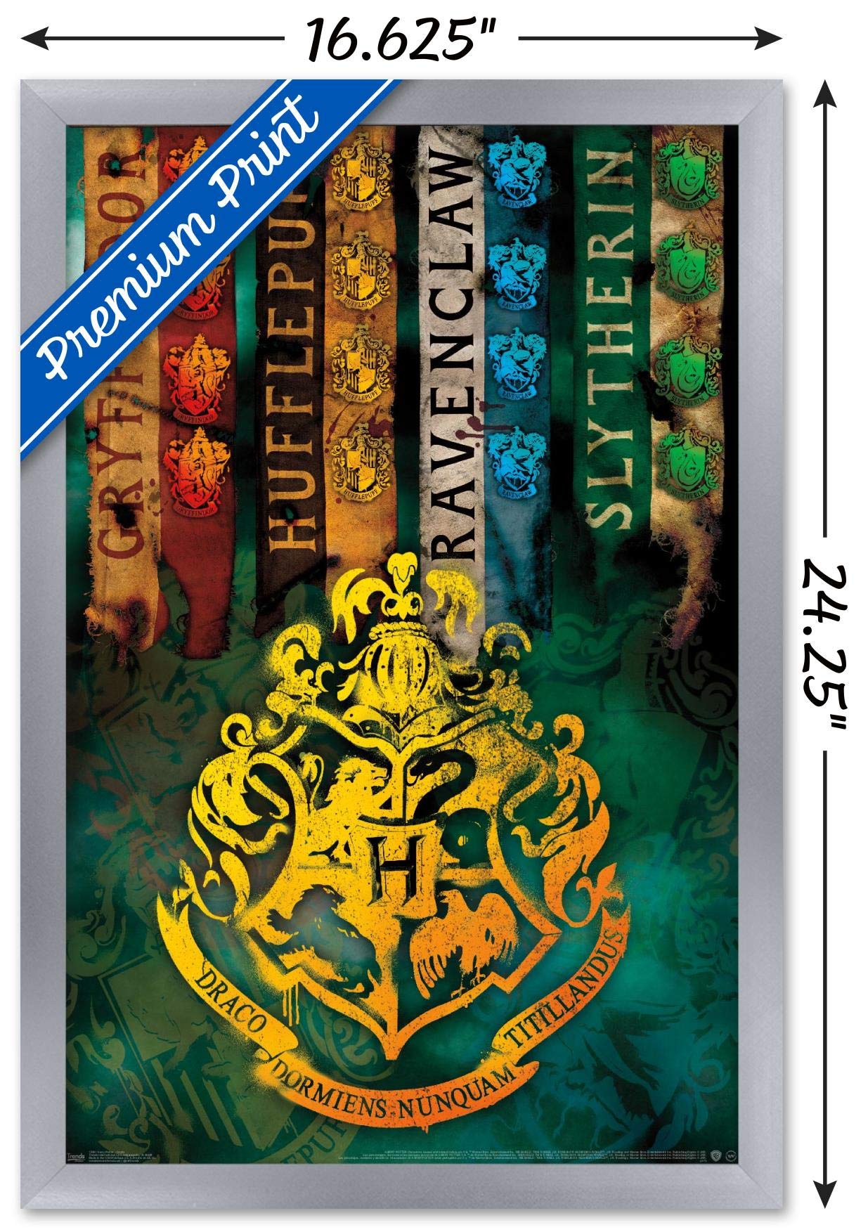 Trends International The Wizarding World: Harry Potter - House Crests Wall Poster, 14.725'' X 22.375'', Silver Framed Version