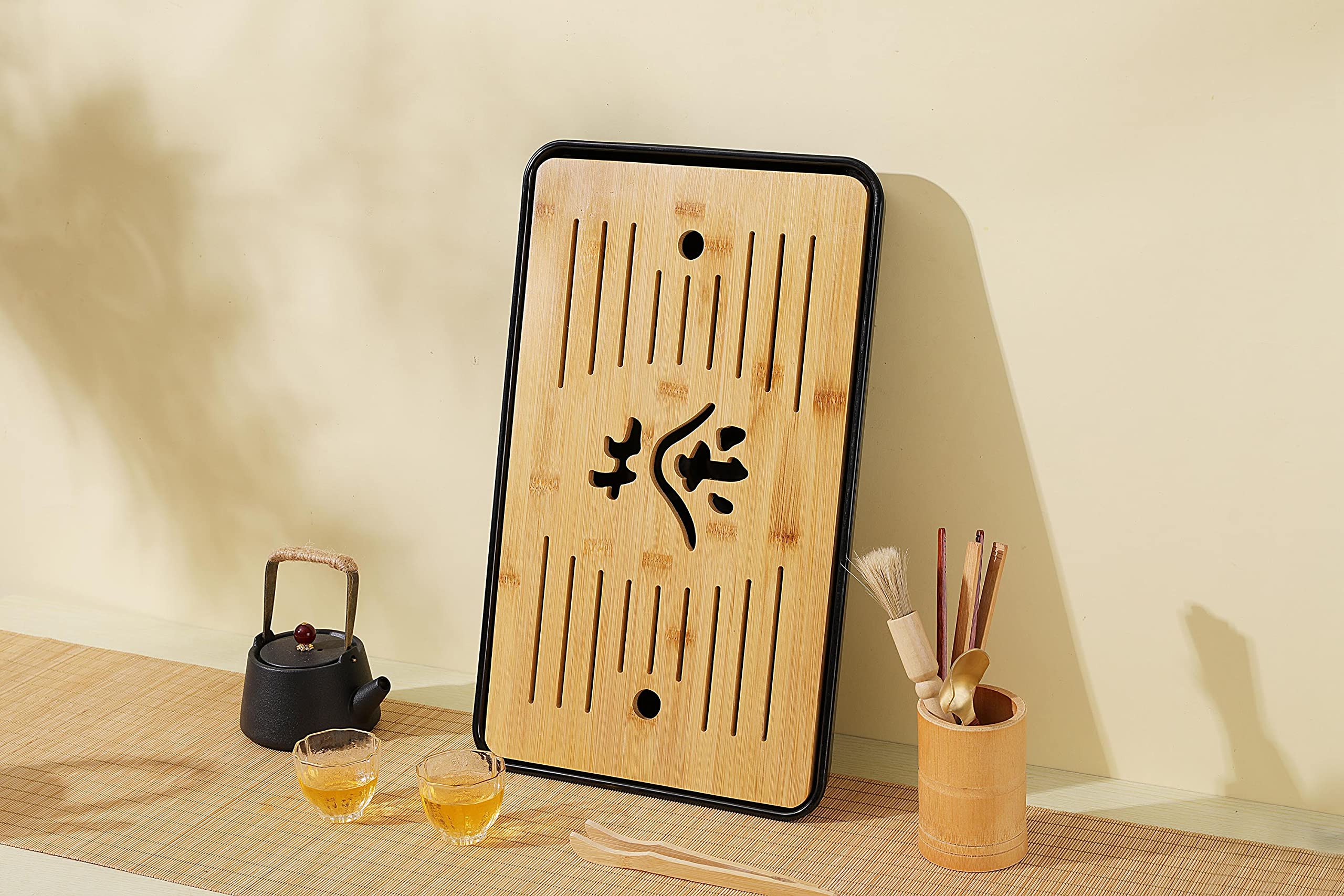 Mose Cafolo Bamboo Furniture Gongfu Tea Tray Large Chinese Gongfu Tea Table Tray With Water Storage Tray Great Gift And For Home