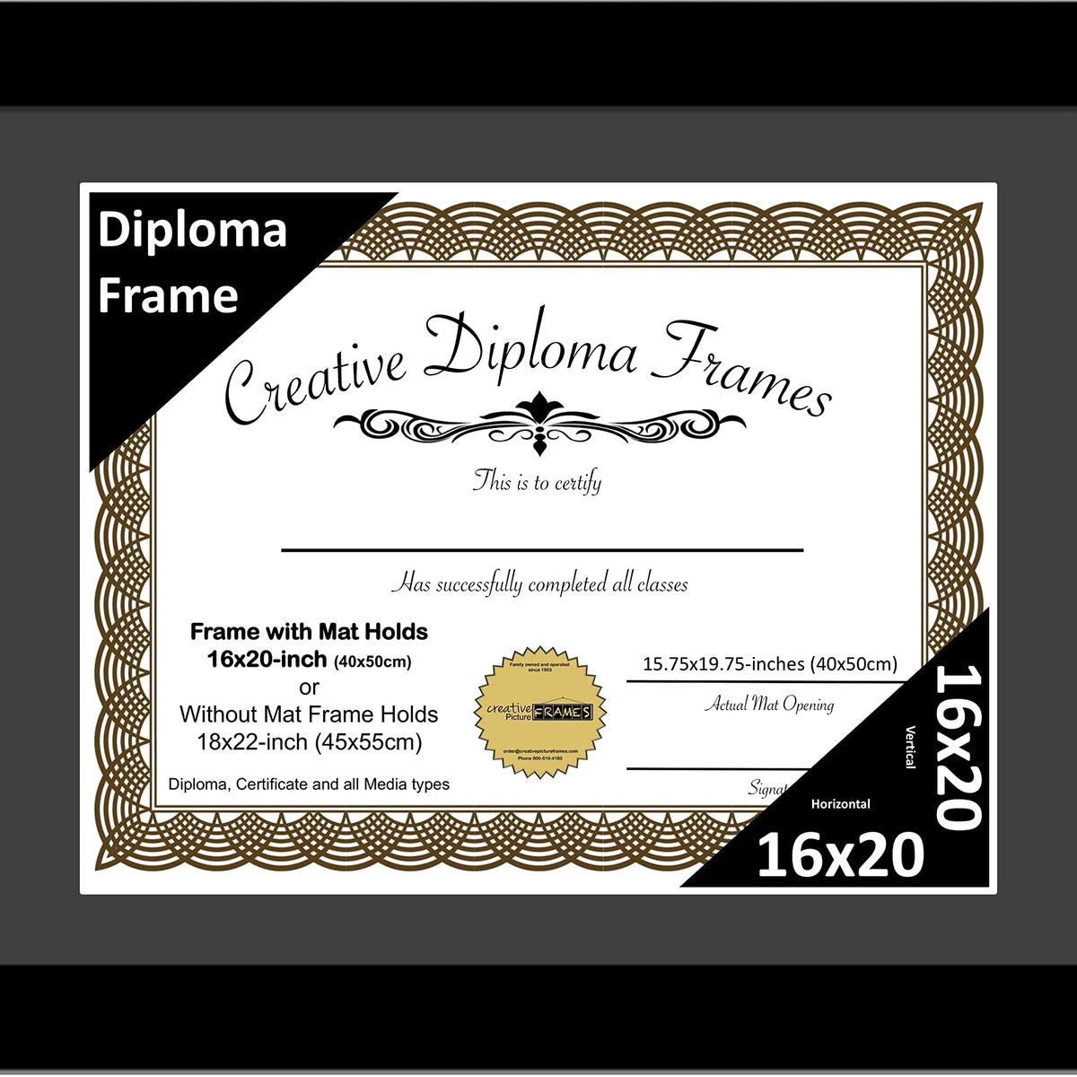 Adiust Frame Creative Picture Frames 16X20 Classic Black Diploma Frame With Black M ...