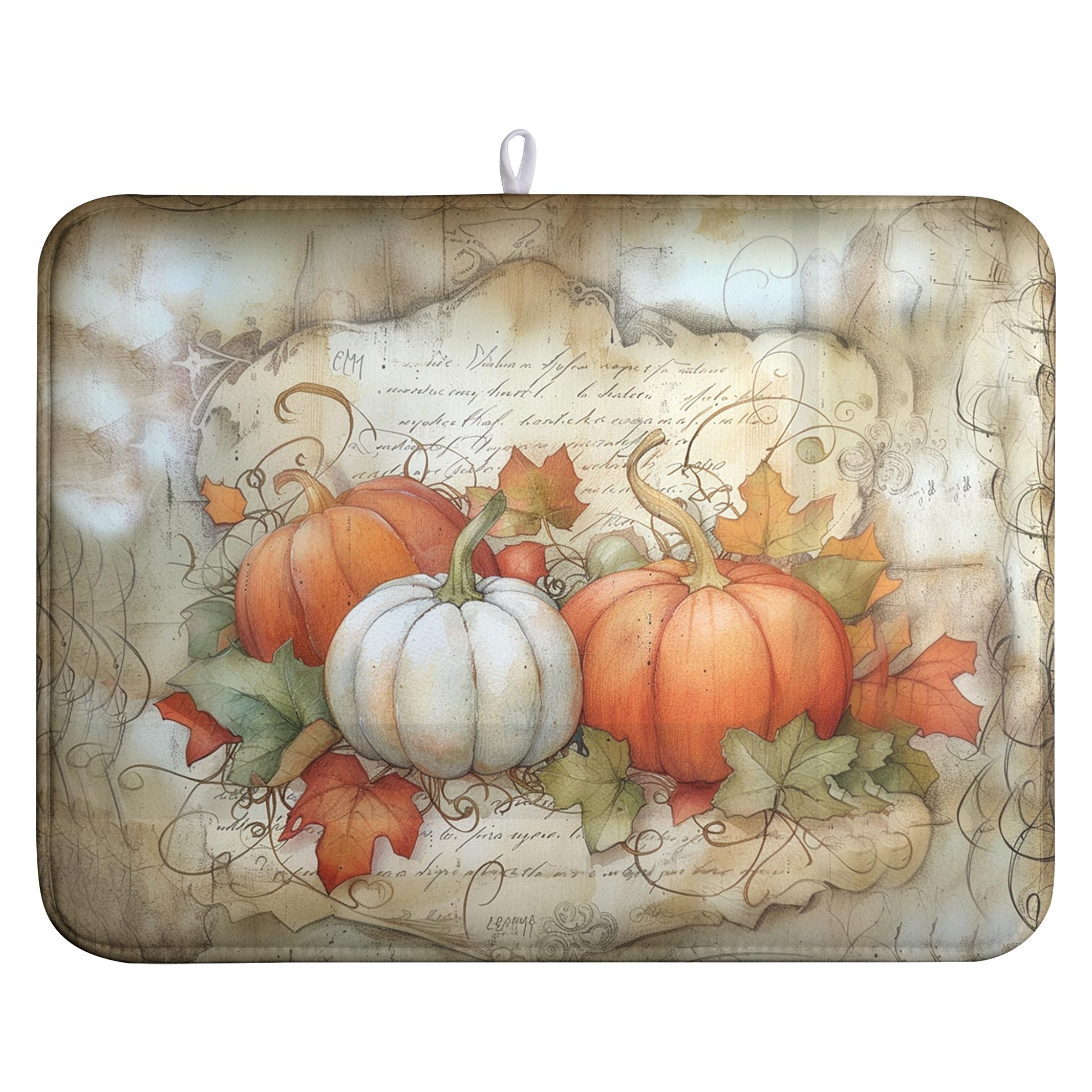 Wnoesat Autumn Kitchen Drying Mat 18x24 Inch Fall Pumpkin Maple Leaves Dish Drying Mats for Kitchen Counter Thanksgiving Absorbe