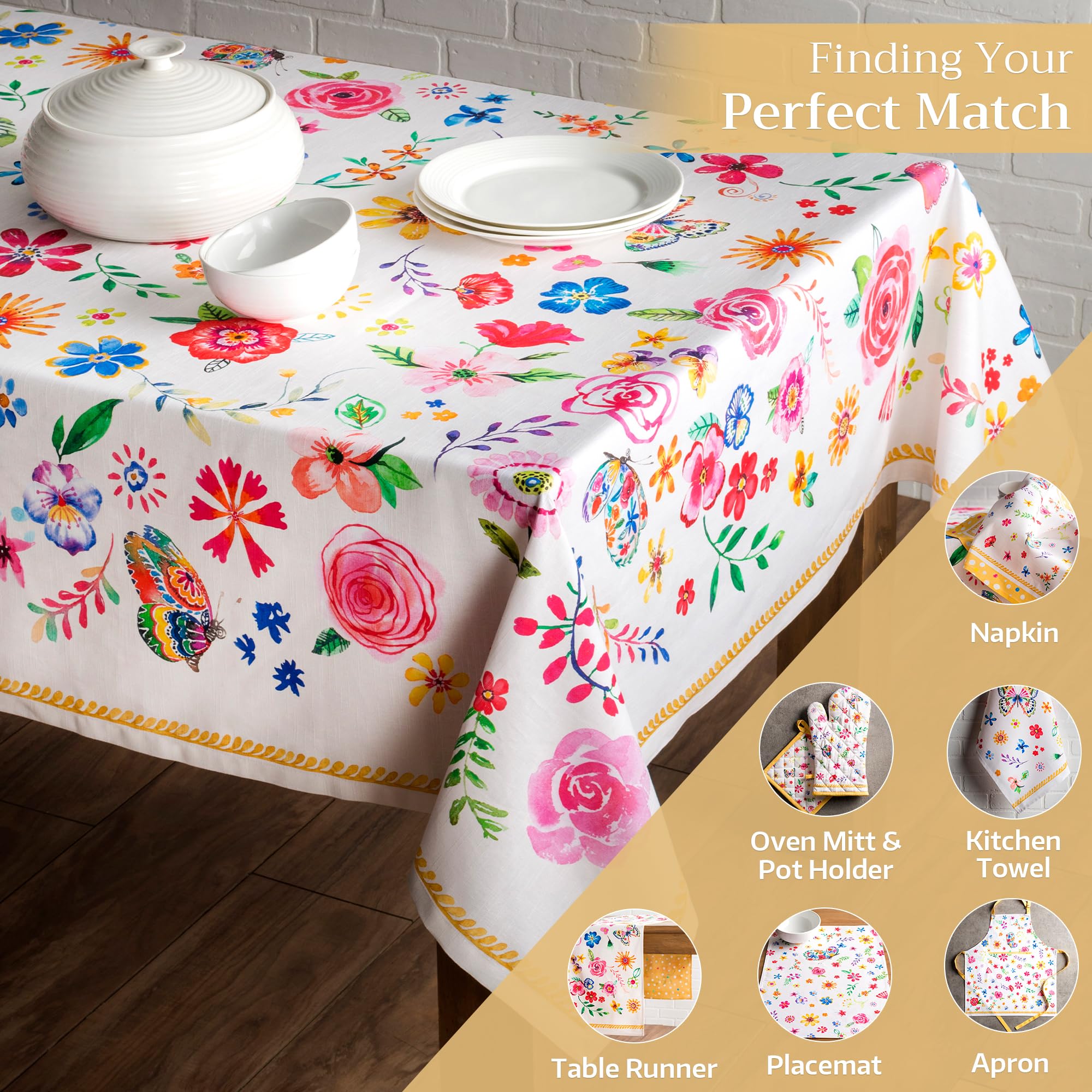 Maison d Hermine Table Cloth Rectangle Table 100% Cotton 70 x 120 Inches Tablecloth Reusable for Dining Room, Farmhouse, Home,