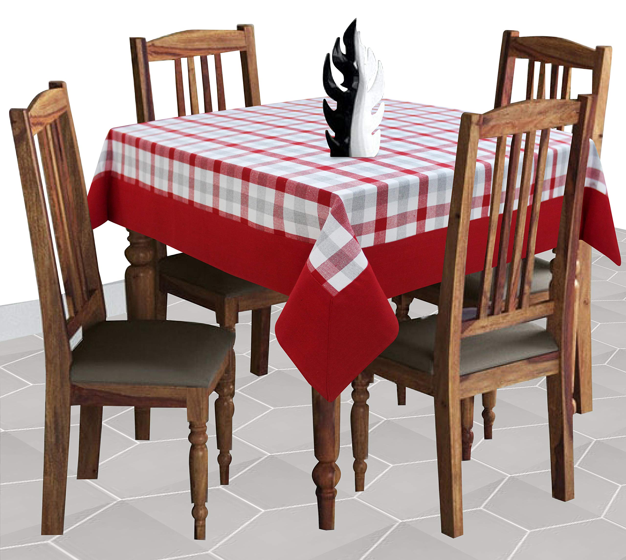 AIRWILL Cotton Checkered Pattern 4 Seater Table Cloth Pack of 1 pc (Red)