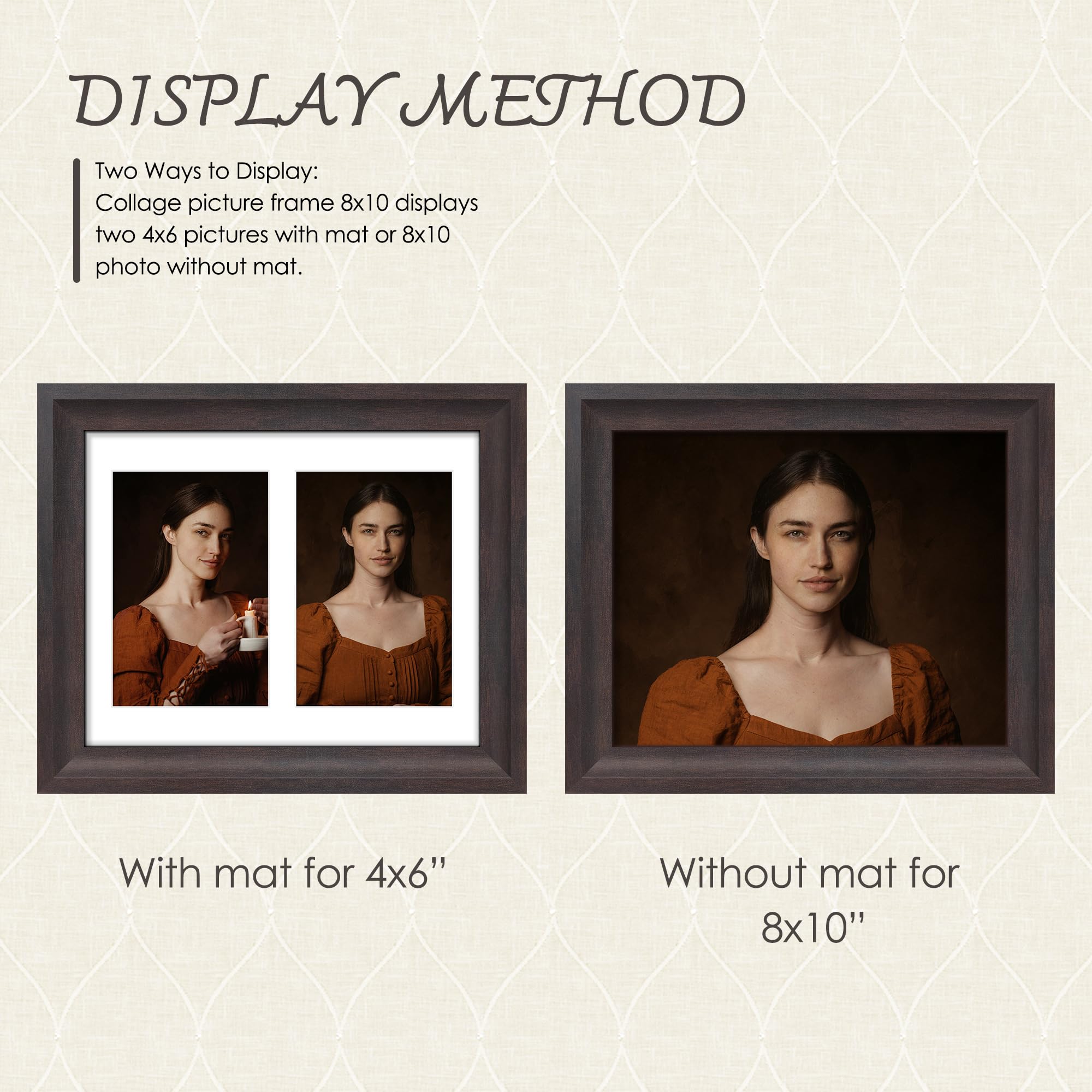 DUENPY 8x10 Picture Frame 4x6 Collage Picture Frame Displays Double 4x6 inch Photos or 8x10 (Without Mat) Wall Decor or Tabletop