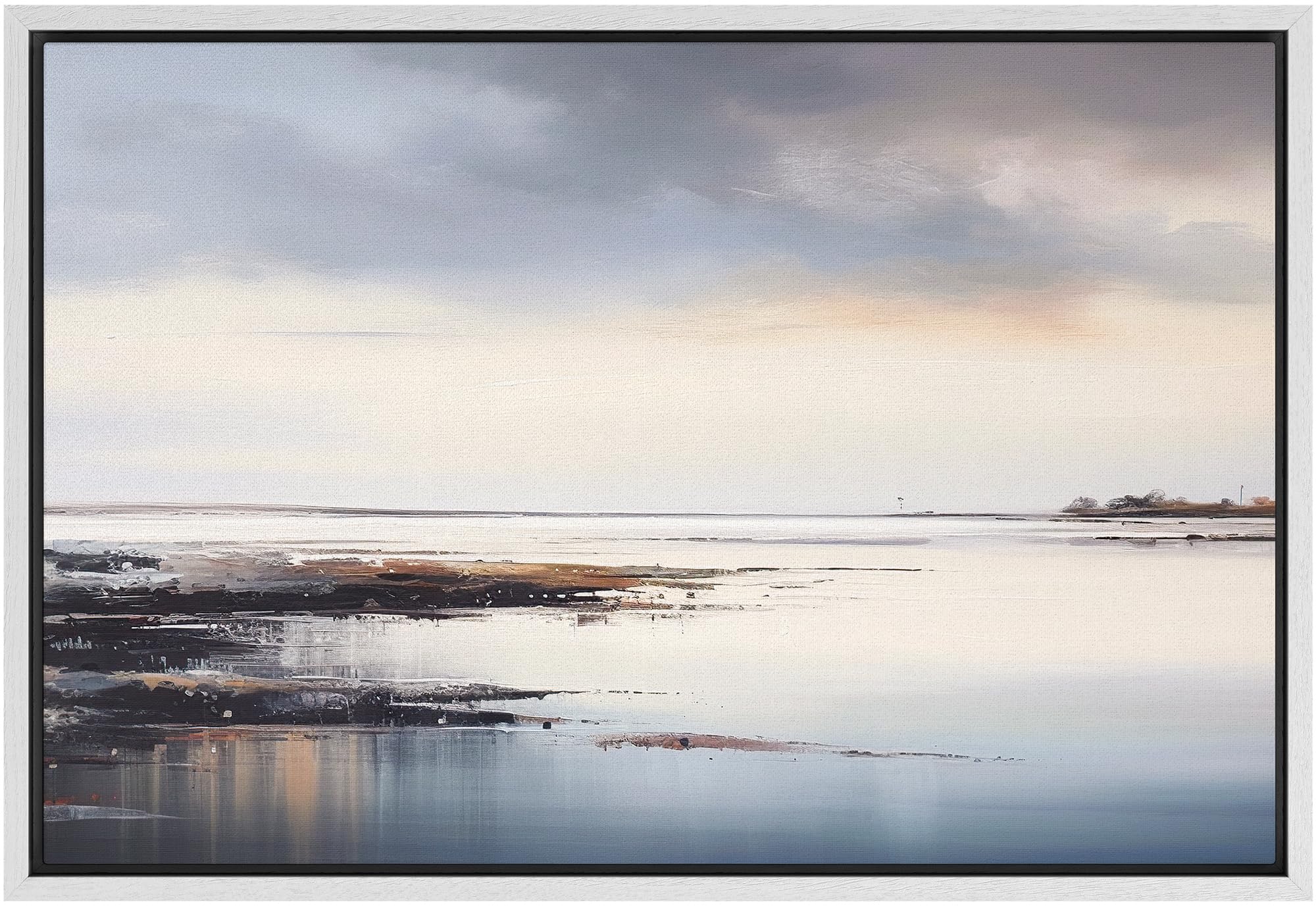 Signford Framed Canvas Print Wall Art Storm Cloud Pastel Lake Landscape Nature Wilderness Illustration Minimalism Decorative Col