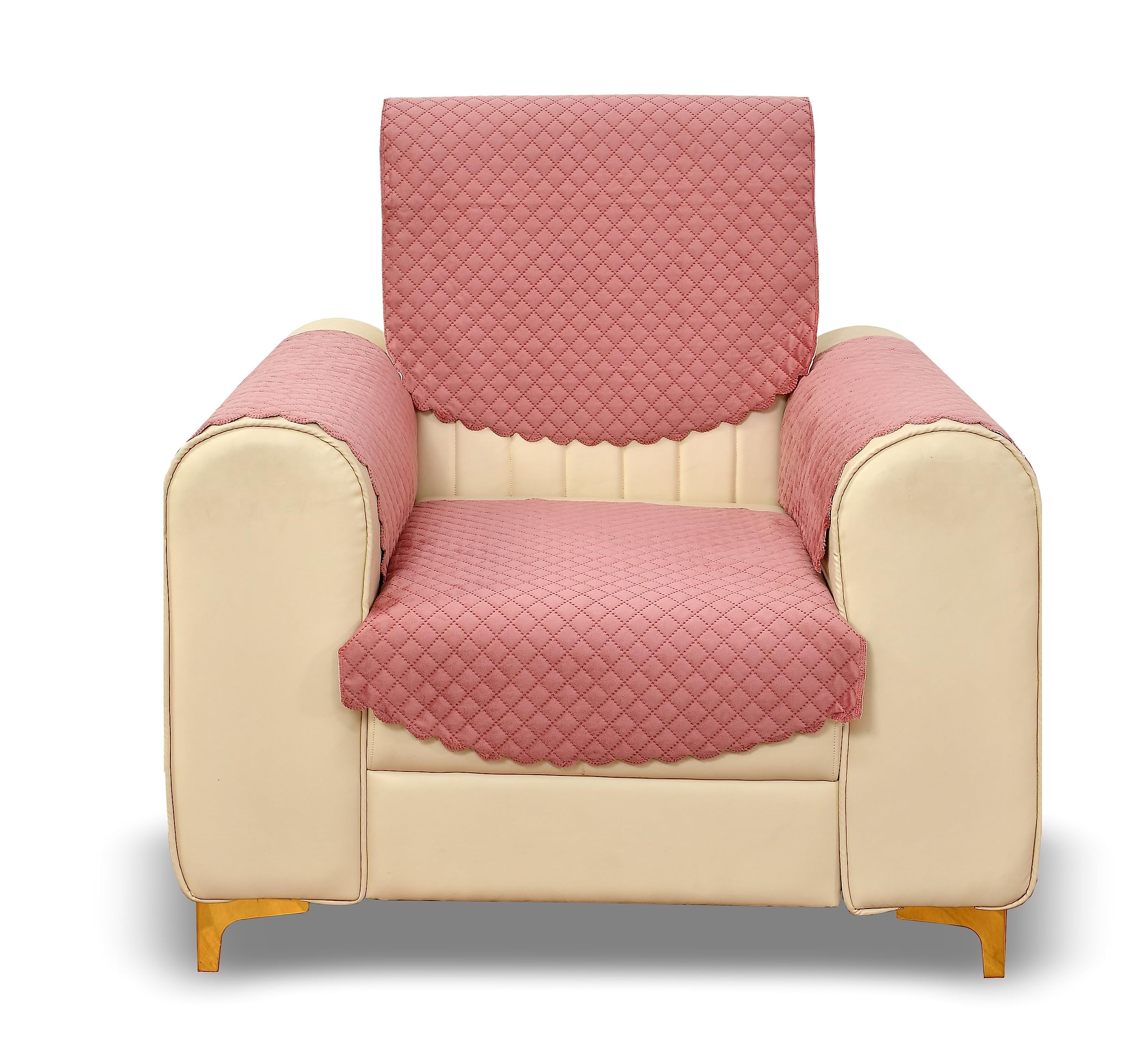 Yellow Weaves 1 Seater Self Design Quilted Sofa Chair Cover With Arm Cover, Seat & Back Cover, Color - Rose Gold