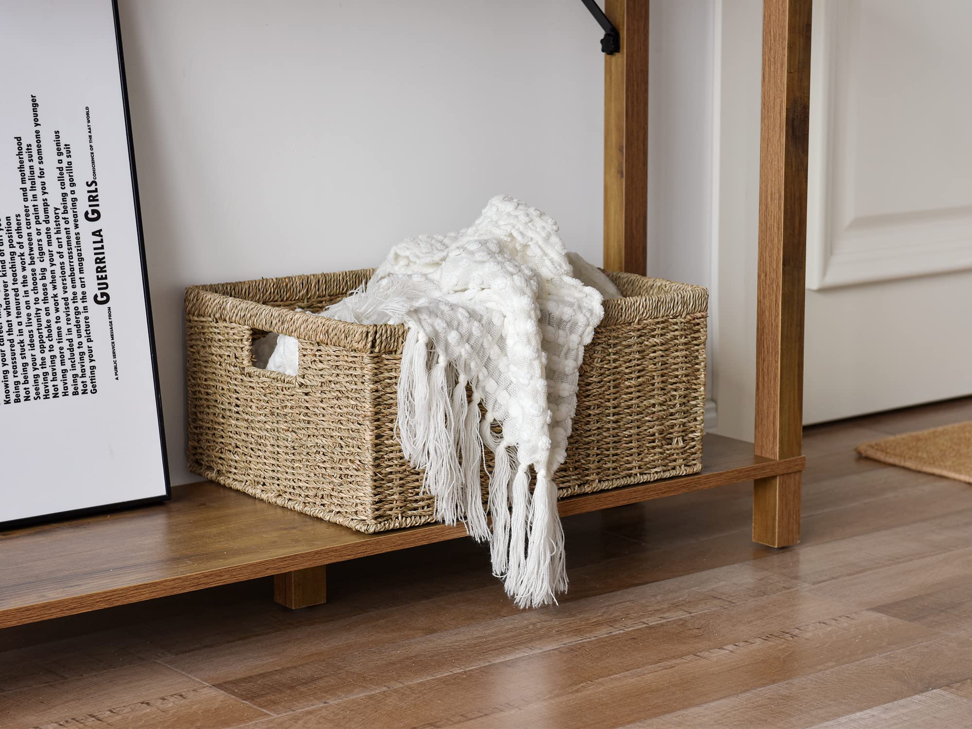 StorageWorks Large Wicker Storage Basket  Seagrass Rectangle Basket with Built-in Handles  Handwoven Rattan Basket for Blanket  1 Pack