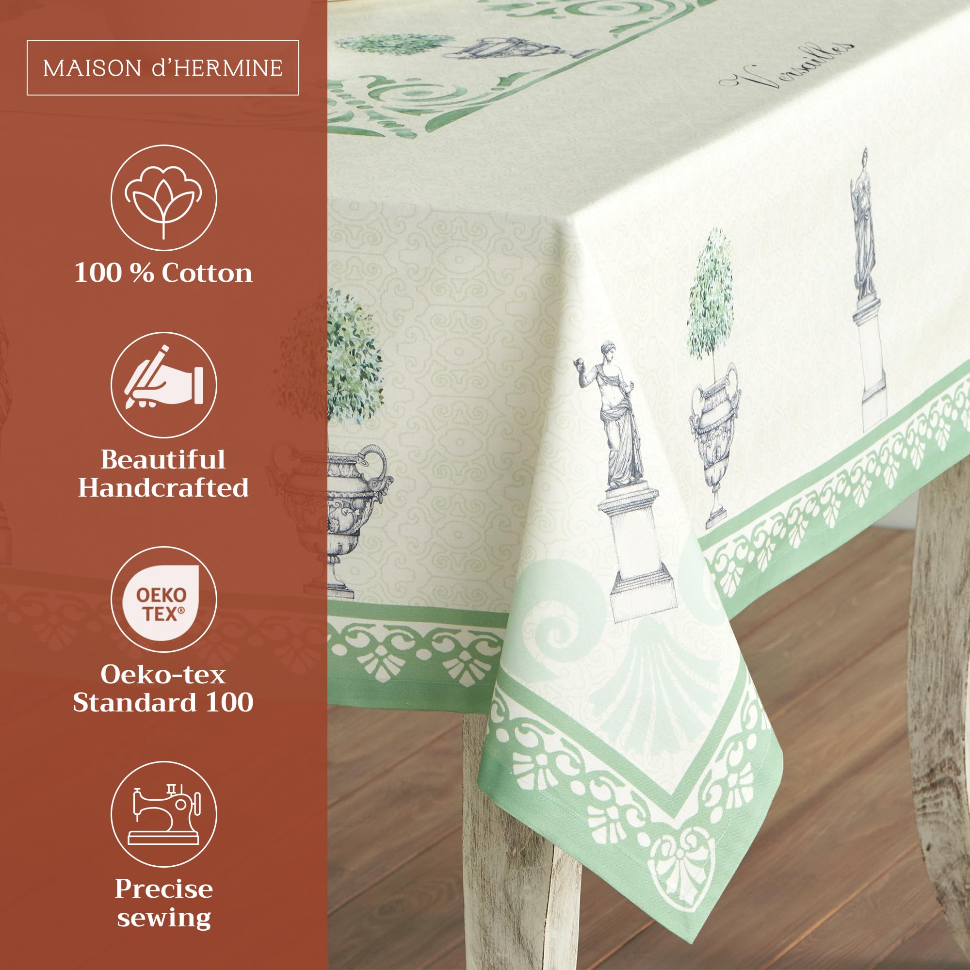 Maison D' Hermine Tablecloth 60X108 - Jardin Du Roy Pattern - Rectangle Decorative Cotton Tablecloth For Dining Room, Home,