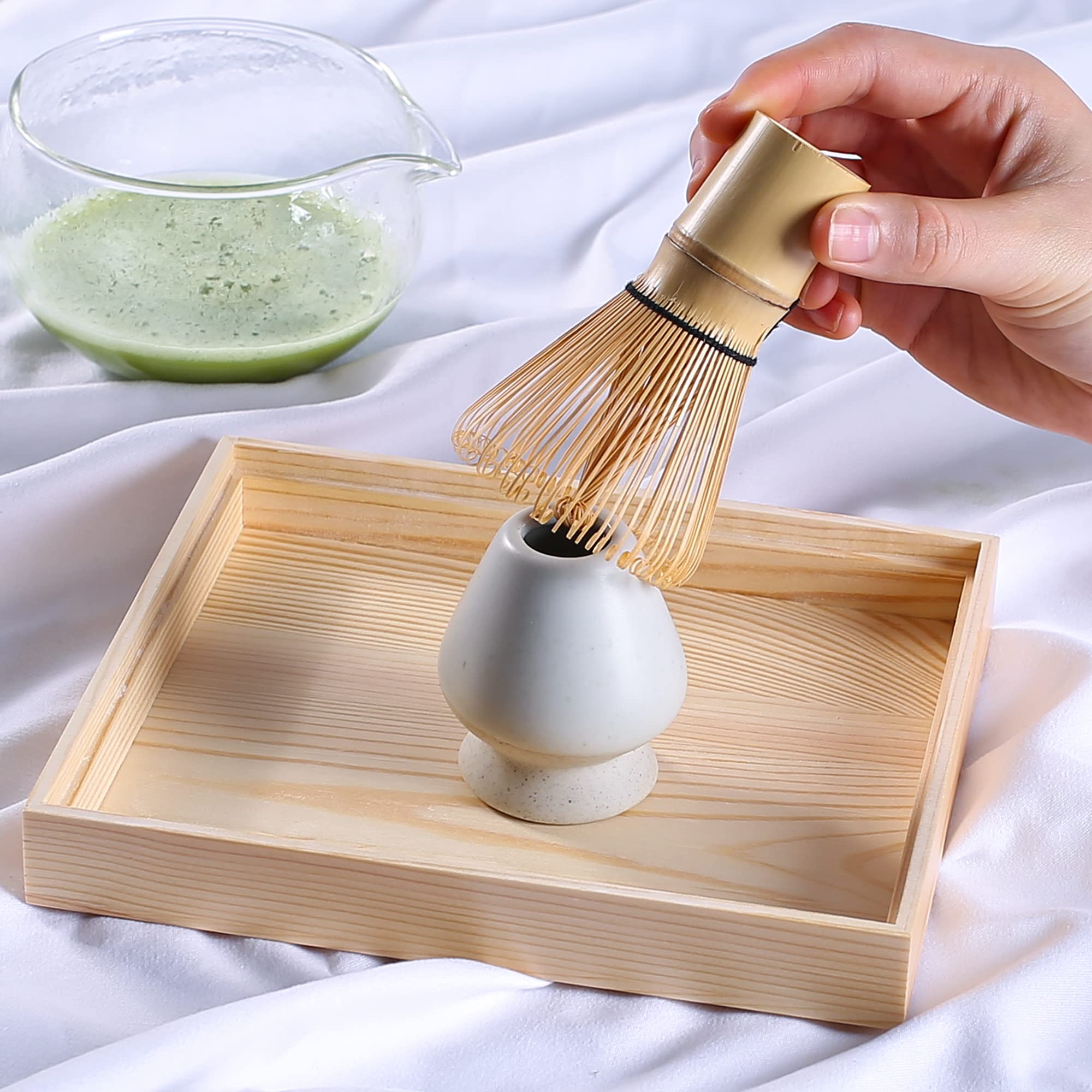 Bamboo Matcha whisk Kit  Matcha Tea Set  Bamboo Matcha Whisk and bowl (Chawan) Scoop (Chashaku)  Chasen Holder  Tea Strainer (Sifter)  Tea Towel in Wooden Case - Ideal Travel Matcha Ceremony Kit?