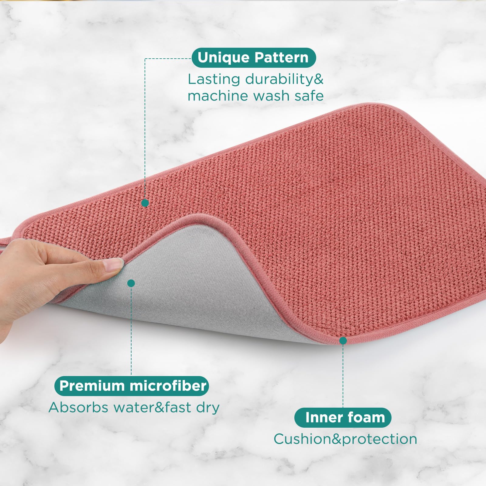 Geeric Microfiber Dish Drying Mat, Super Absorbent Kitchen Dish Drying Pad, Reversible For Countertop, 12*16 Inch Red