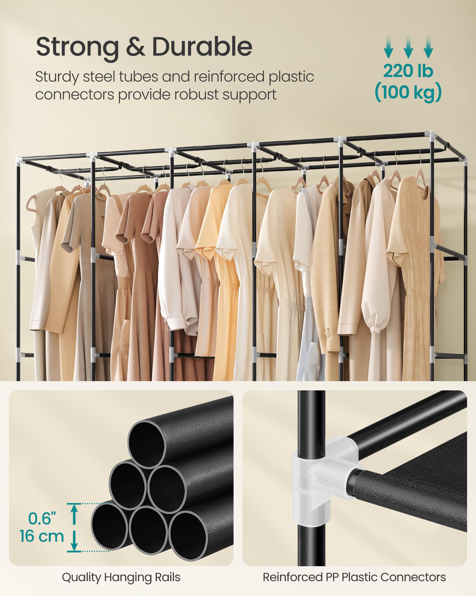 Songmics Portable Closet, Wardrobe Closet Organizer With Cover, 5 Hanging Rods And Shelves, 4 Side Pockets, 83 X 17.7 X 65.7 Inc