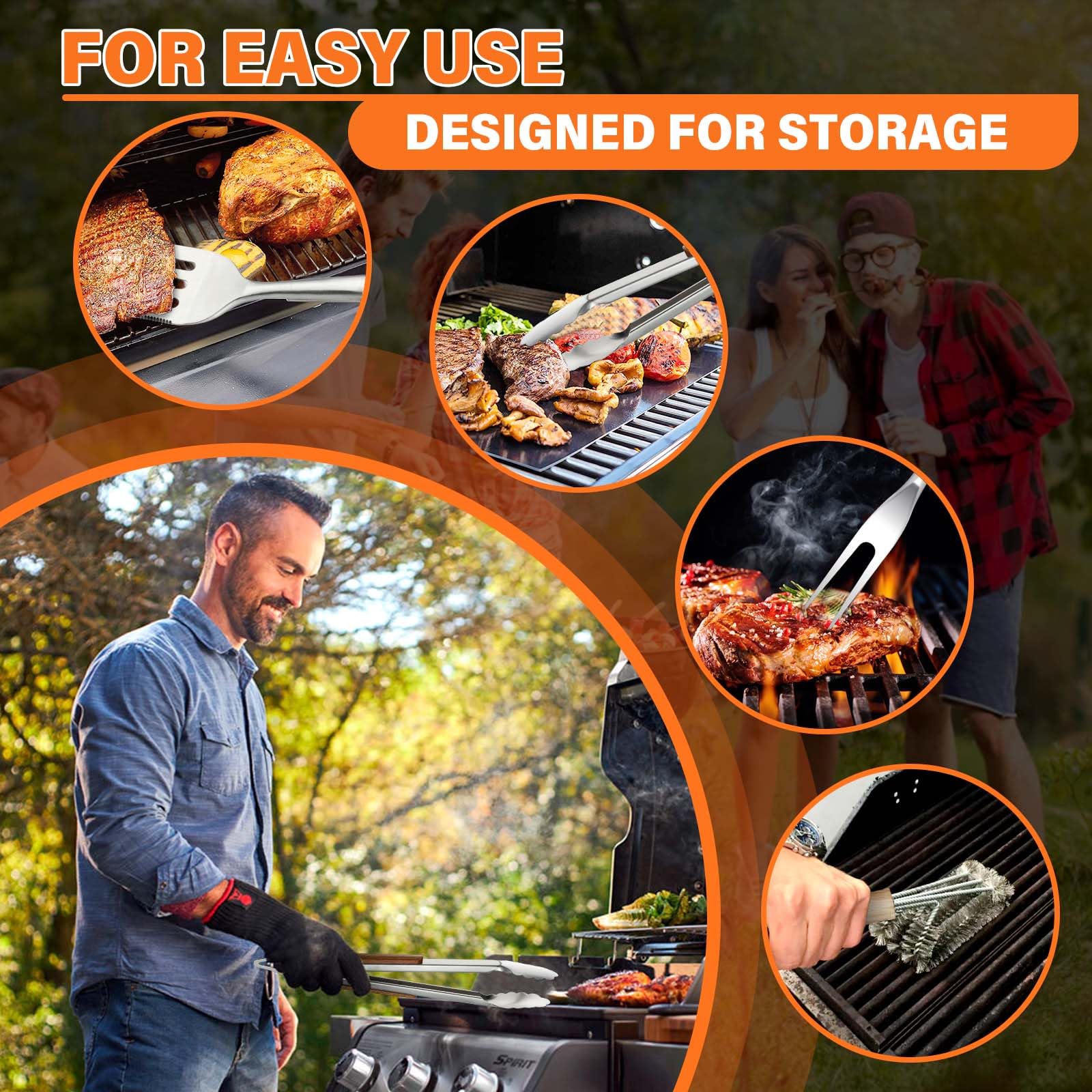 Tivoli Grill Set 4Pc Bbq Tools Set Grill Accessories With Bbq Spatula, Bbq Clips, Brushes, Bbq Forks Heavy Duty Grill Kit Grill