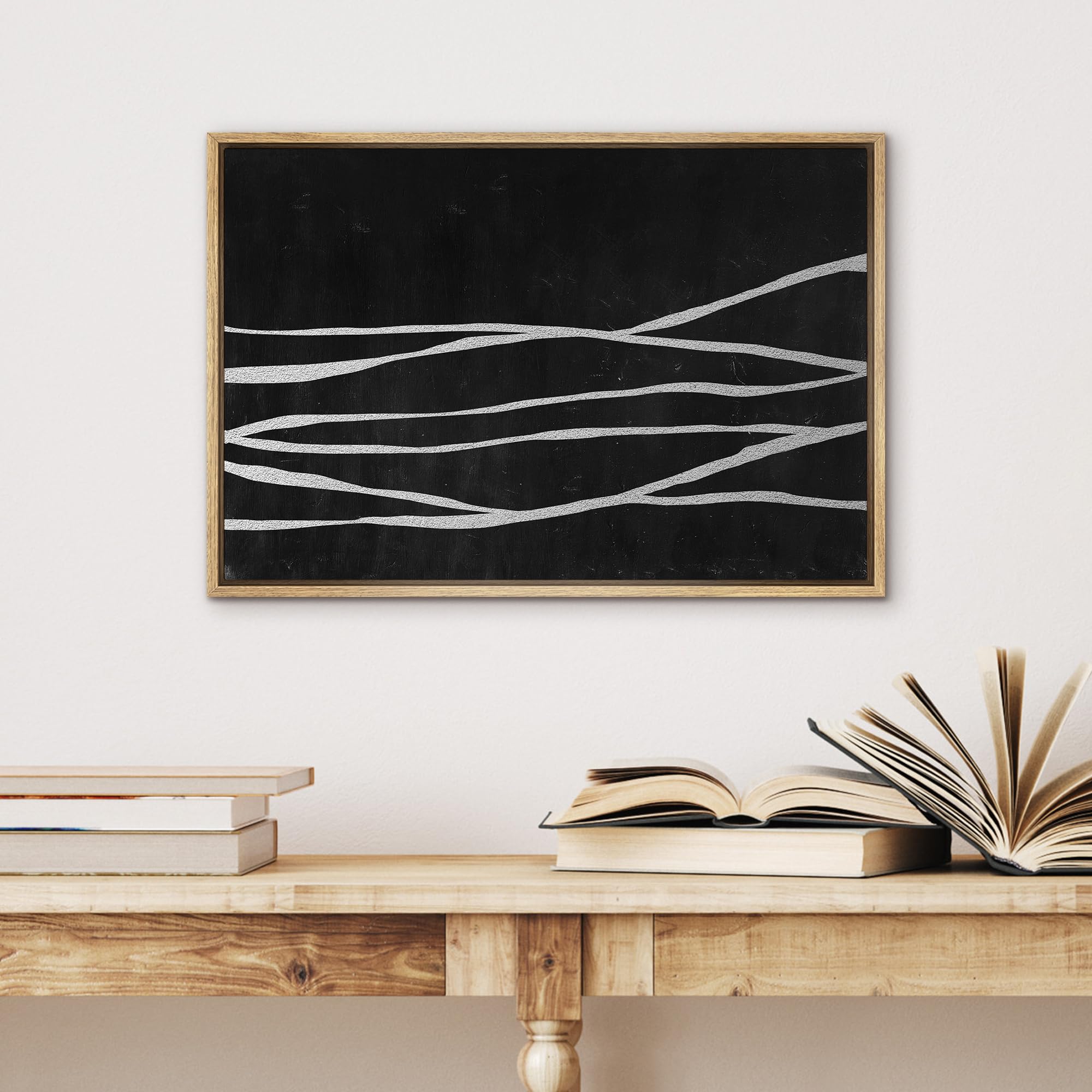 SIGNWIN Framed Canvas Print Wall Art Black and White Dark Line Abstract Mid Century Modern Art Minimalist Geometric Shape for Living Room  Bedroom  Office - 24''x36'' NATURAL