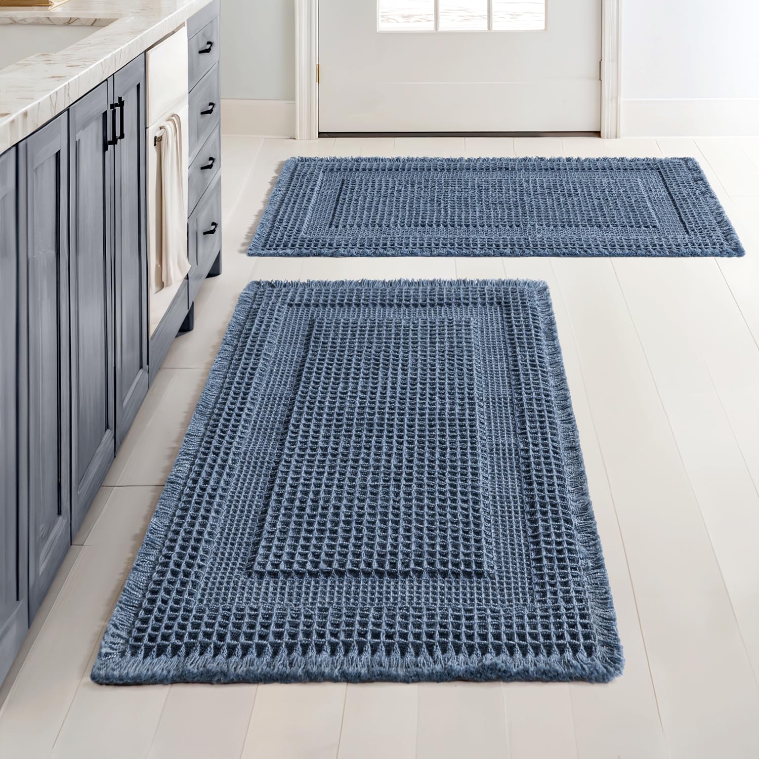 MIULEE Set of 2 Waffle Bathroom Rugs, Boho Bath Rugs Non Slip Washable, Super Absorbent, Ultra Soft Rubber Backed Shower Bath Ma