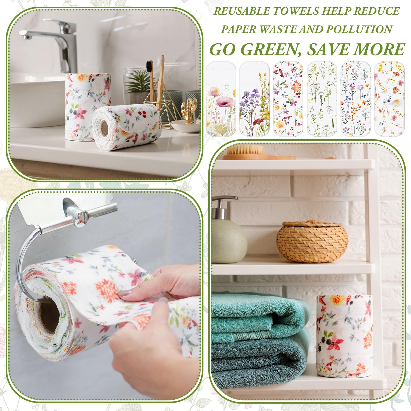 FuWeave 60 Pack Christmas Reusable Toilet Paper Washable Reusable Bidet Towels Bulk Paperless Towels Rolls Cotton Cloth Bathroom