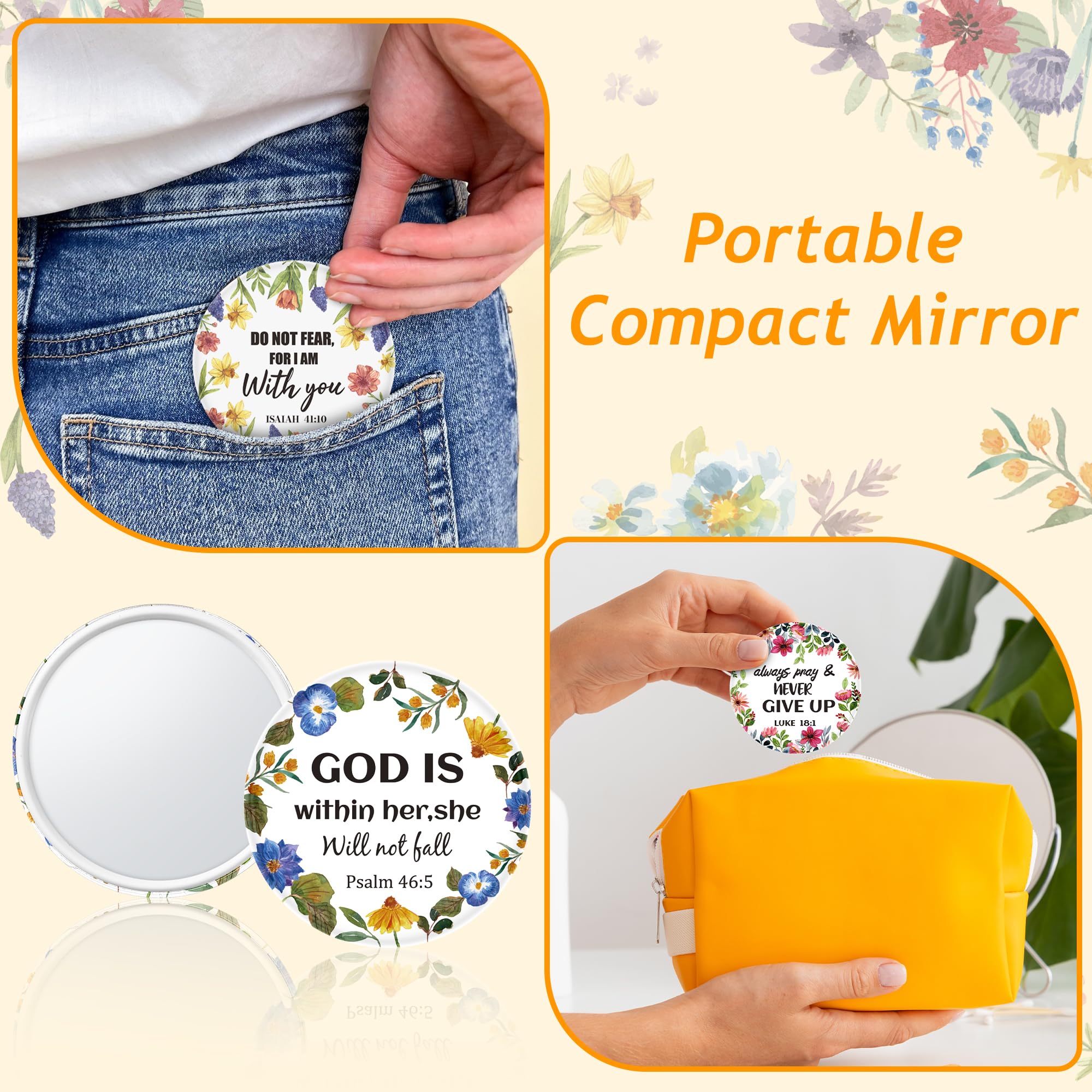 Y1Tvei Bible Verse Compact Mirrors - 36Pcs Floral Bible Verse Mini Compact Mirrors Christian Gifts Bulk Inspirational Small Port