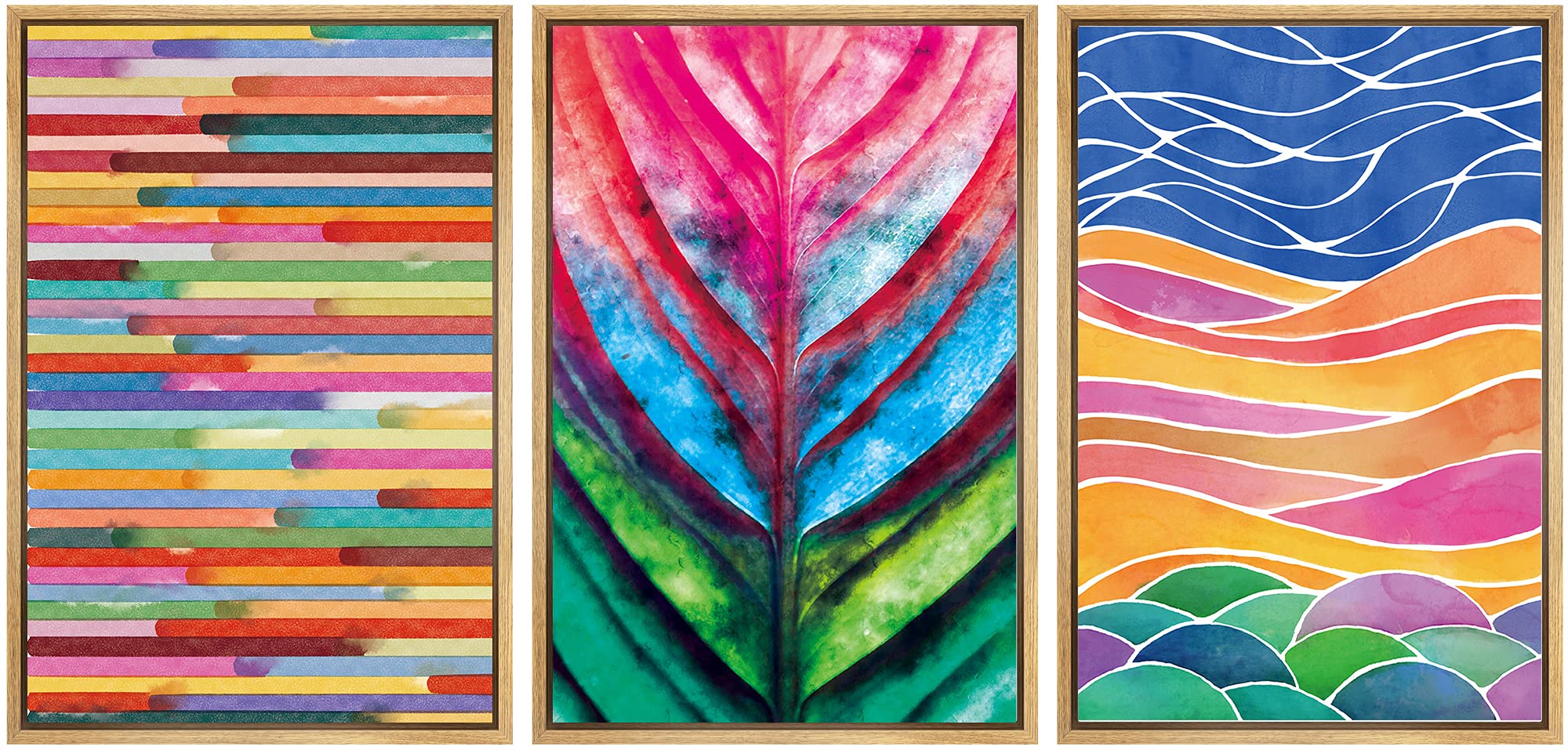 Signwin Framed Wall Art Print Set Rainbow Plant, Color Block & Landscape Variety Abstract Shapes Illustrations Modern Art Bohemi