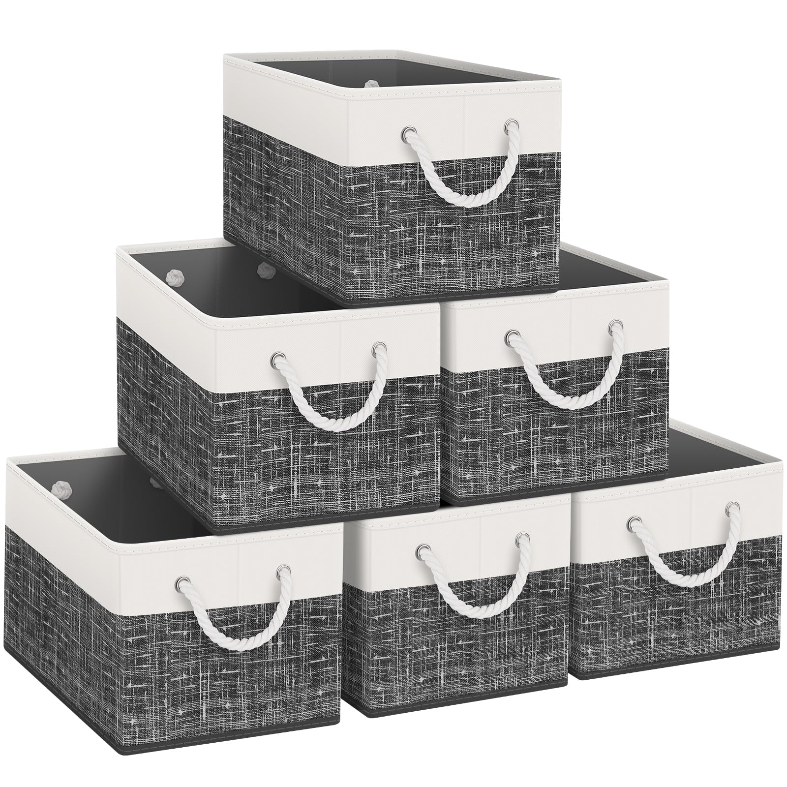 Fab Totes Storage Bins [6-Pack], Foldable Storage Baskets For Organizing Toys, Books, Shelves, Closet, Large Storage Box With Ro
