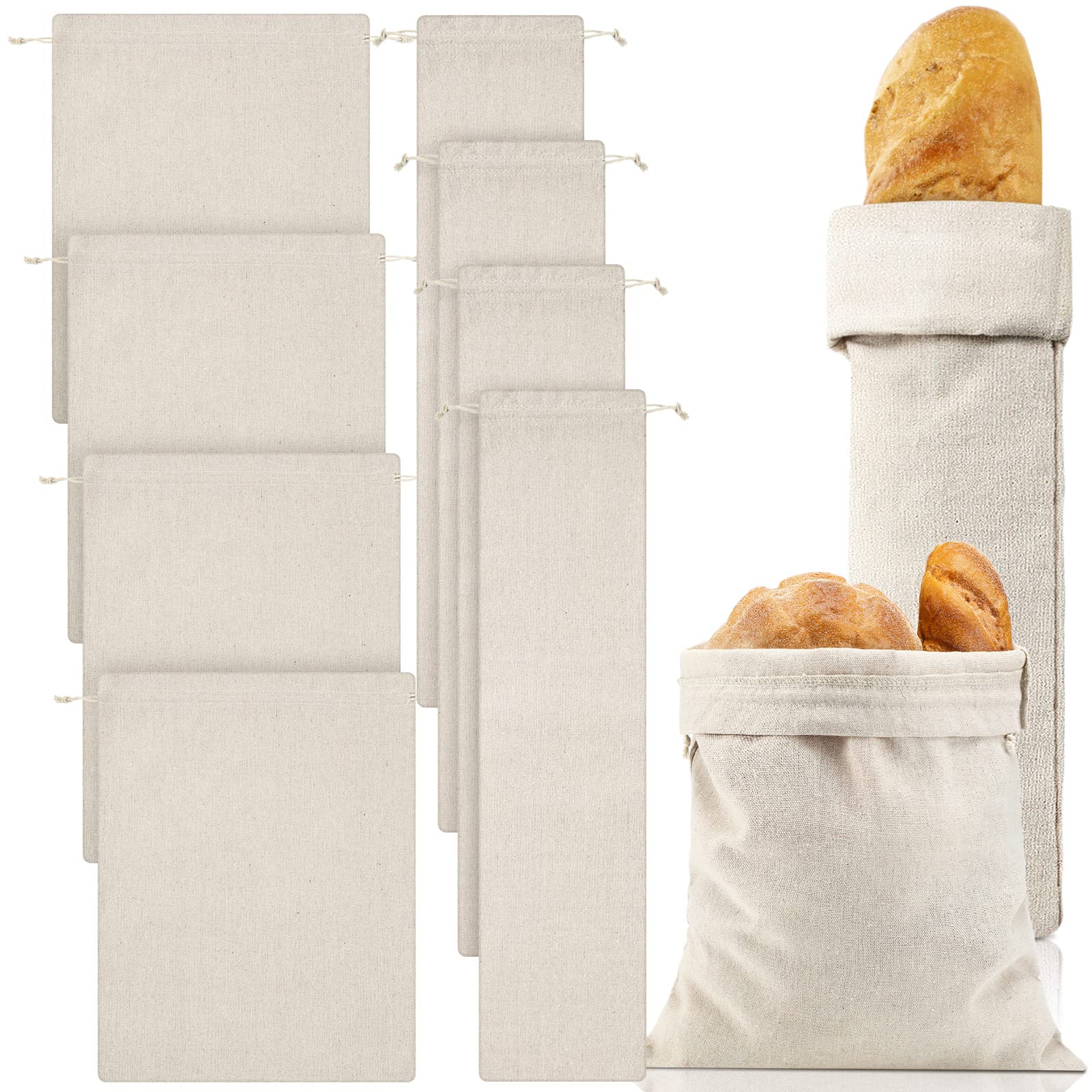 Woanger 8 Pcs Linen Bread Bags, Reusable Sourdough Bread Storage Bags with Drawstring, 12 x 15 Inch 6 x 27 Inch Burlap for Homem