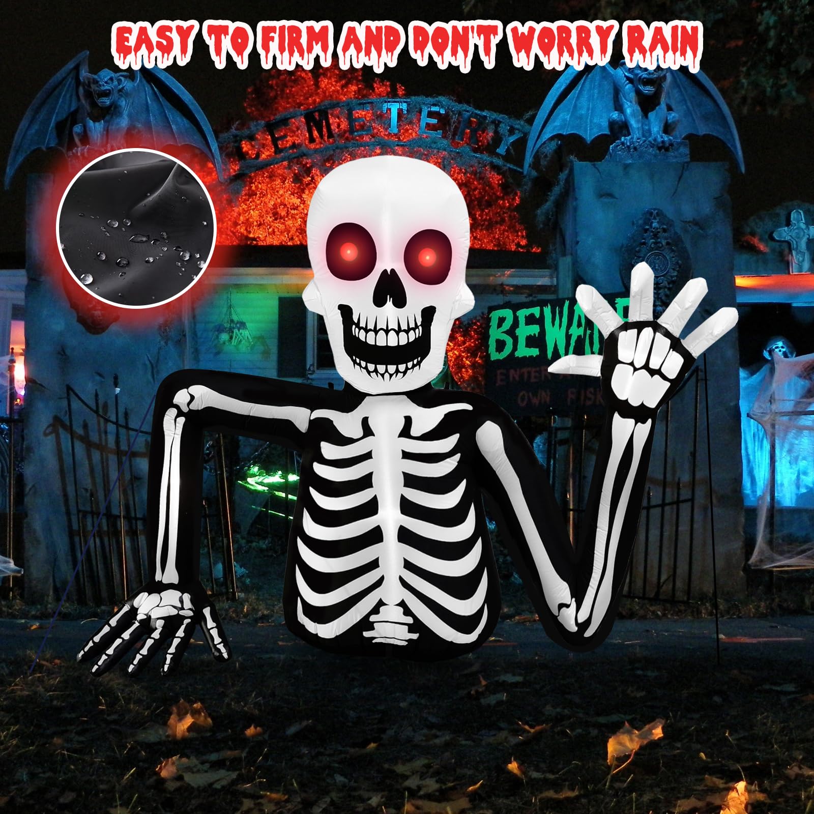 inslife 6FT Tall Halloween Inflatable Skull Skeleton Emerging from The Ground, Halloween Blow Up Skeleton Inflatables Built-in 6