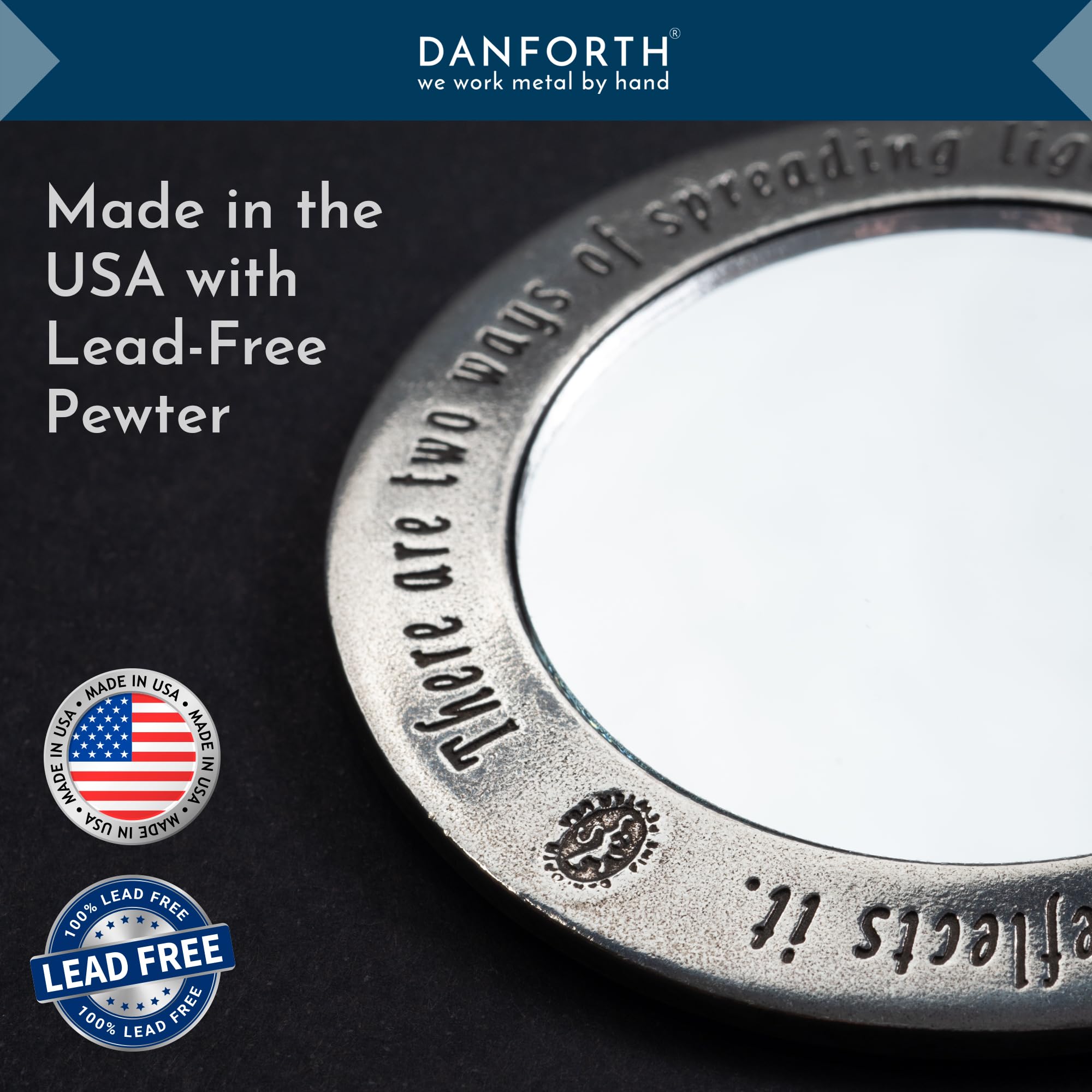 DANFORTH - Hearts Pewter Purse Mirror (Red) - 3 1/2 Inch Diameter - Gift Boxed