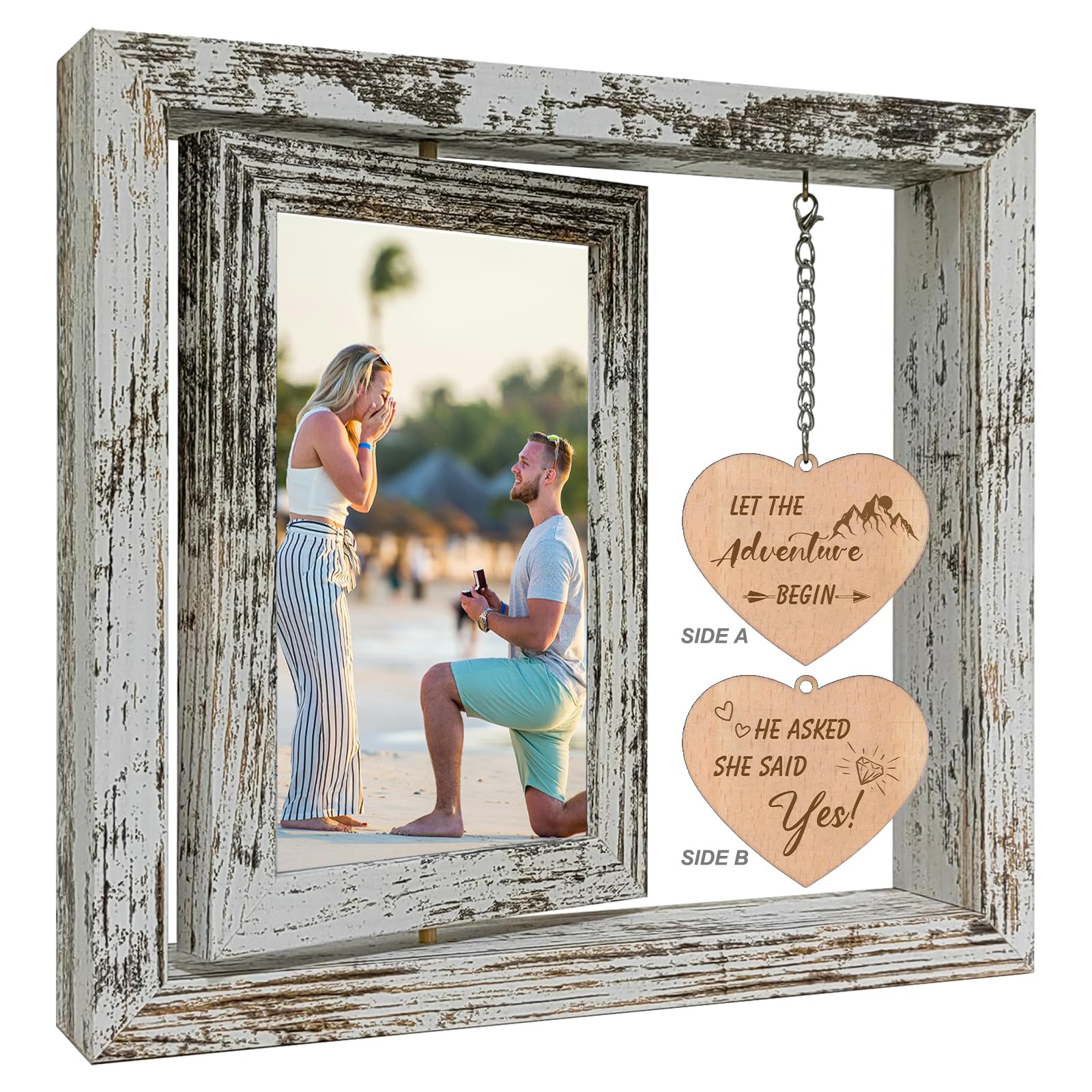soruney Let the Adventure Begin - He Asked She Said Yes Picture Frame Engagement Gifts for Couples Newly Engaged Gifts Fiance Wo