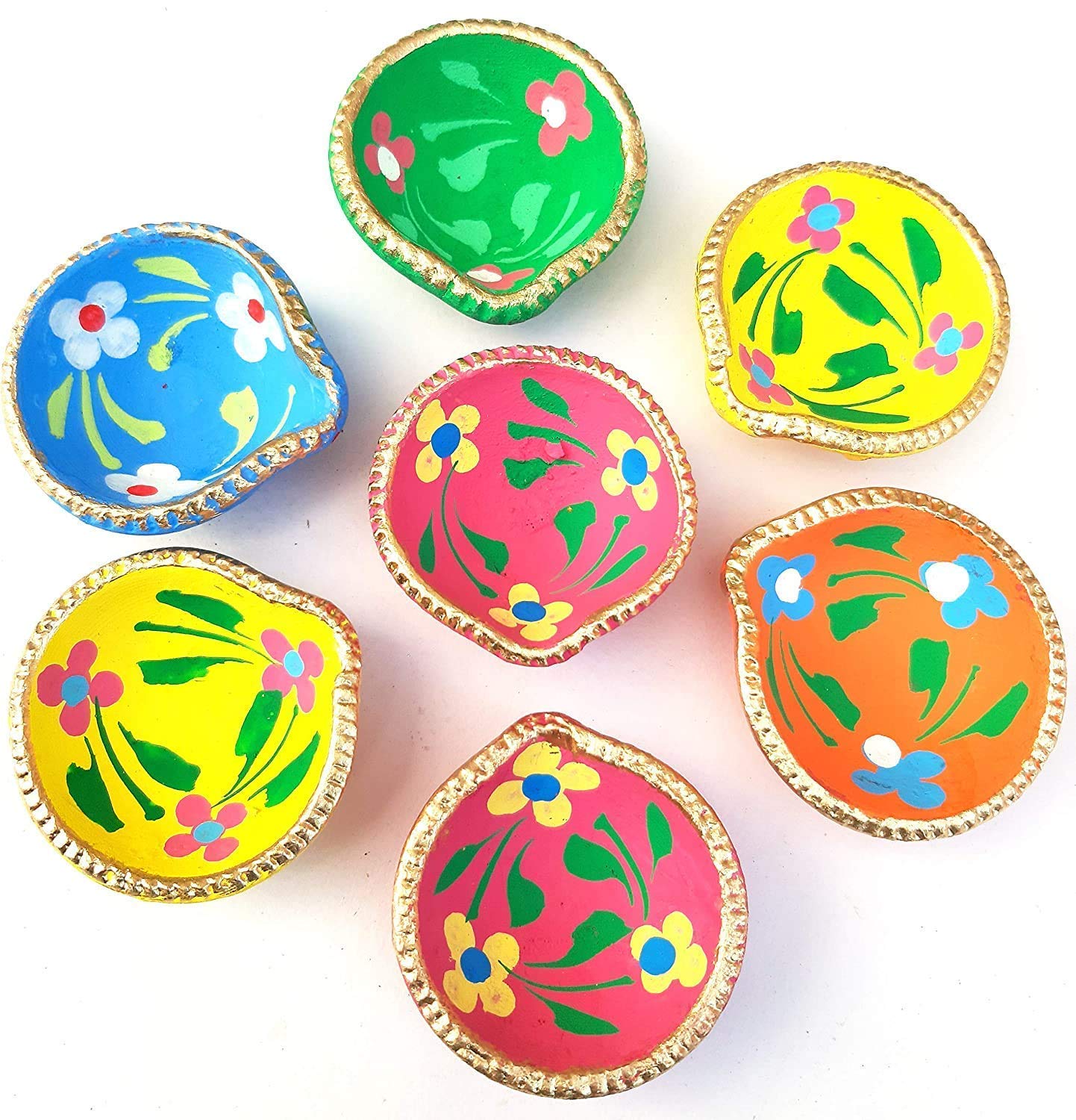 Stlyz Colourful Handmade Diyas For Diwali Hand Painted Decorative Clay Mitti Diya Deepak Lanterns For Diwali Decoration (Pack Of