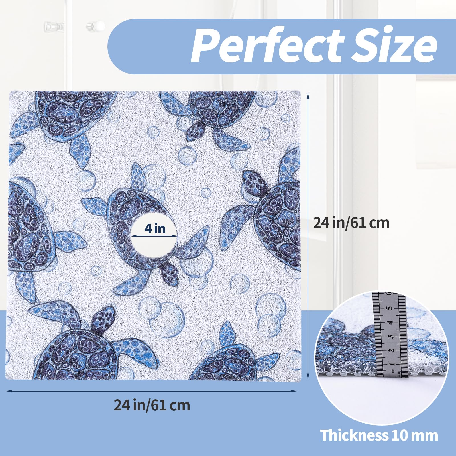Hombys Square Shower Mat Non Slip 24X24 In,Shower Mat With Drain Hole In Middle,Shower Floor Mats For Inside Shower,Pvc Loofah S