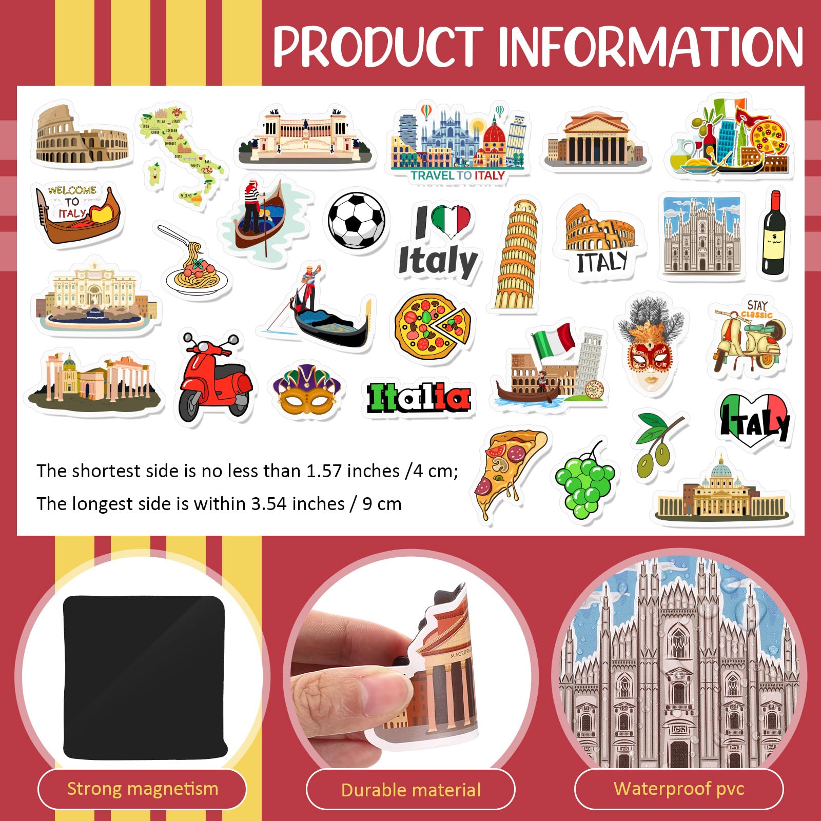 Konohan 30 Pcs Italy Souvenirs Gifts Italy Magnet for Refrigerator City Magnetic Refrigerator Stickers for Home Decoration