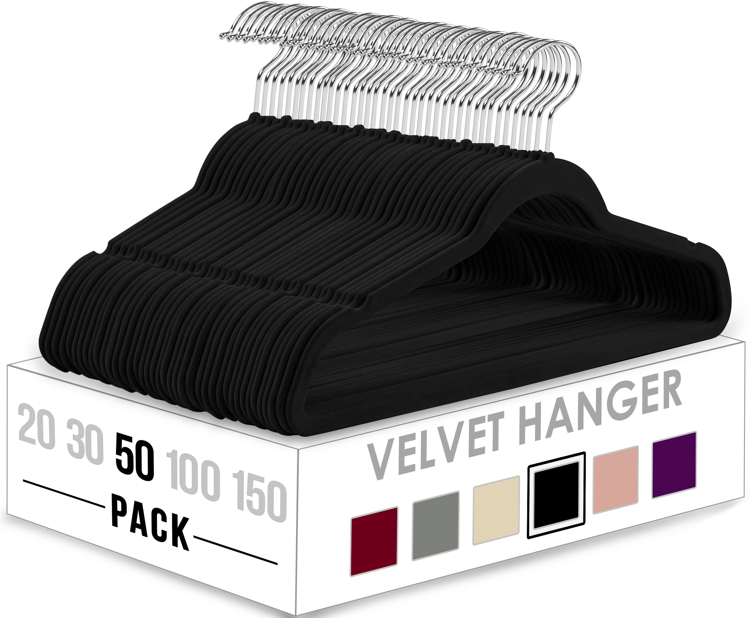 Utopia Home Velvet Hangers 50 Pack - Non-Slip Clothes Hangers - Black Hangers - Suit Hangers With 360 Degree Rotatable Hook - He
