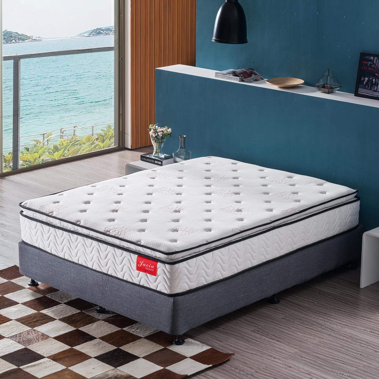Jacia House Short Queen Mattress 11.4 Inches Pillow Top Pocket Spring Hybrid Mattress, Memory Foam Innerspring Firm Mattress -Be
