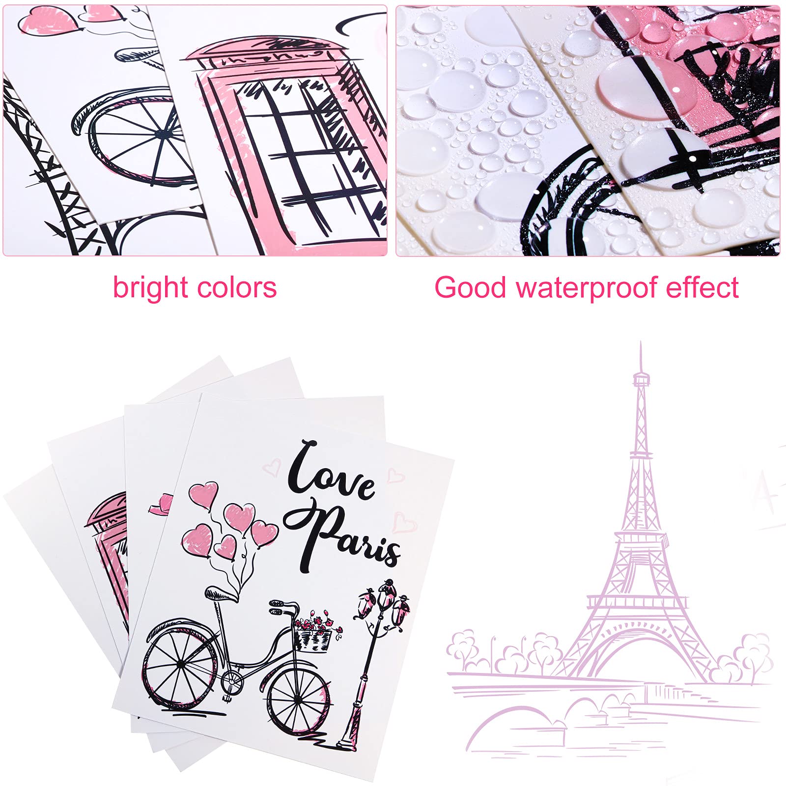 4 Pieces Paris Wall Art Prints  Pink Eiffel Tower Telephone Booth Romantic Paris Theme Room Unframed Art Poster Decor for Girls Living Room Bedroom Bathroom Kitchen Office Decor  8 x 10 Inch