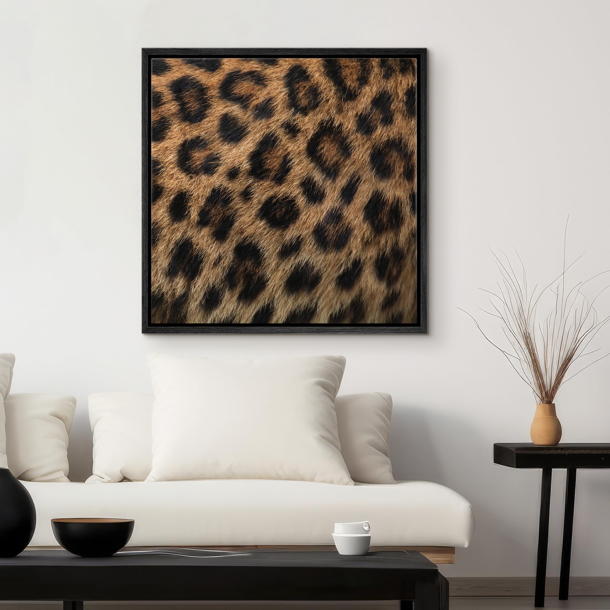 Wall26 Framed Framed Canvas Prints Wall Art Framed Framed Canvas Prints Wall Art - Leopard Fur/Skin Texture - 24''X24'' Black